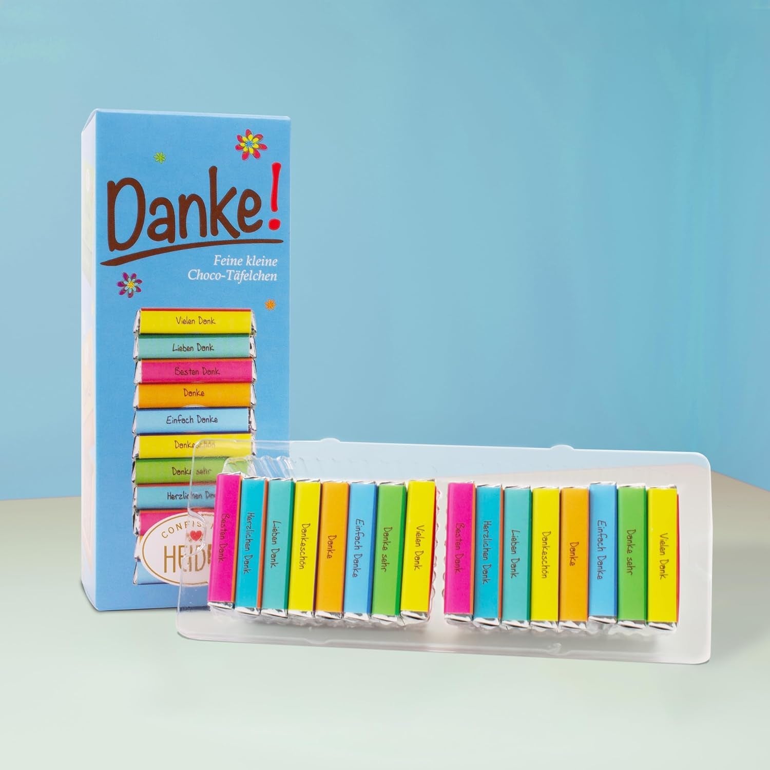 Heidel Thank You Milchschokoladentafeln 3x80g, 16 Minitafeln à 5g pro Packung, Verschiedene Dankesbekundungen, Exquisite Geschenkidee