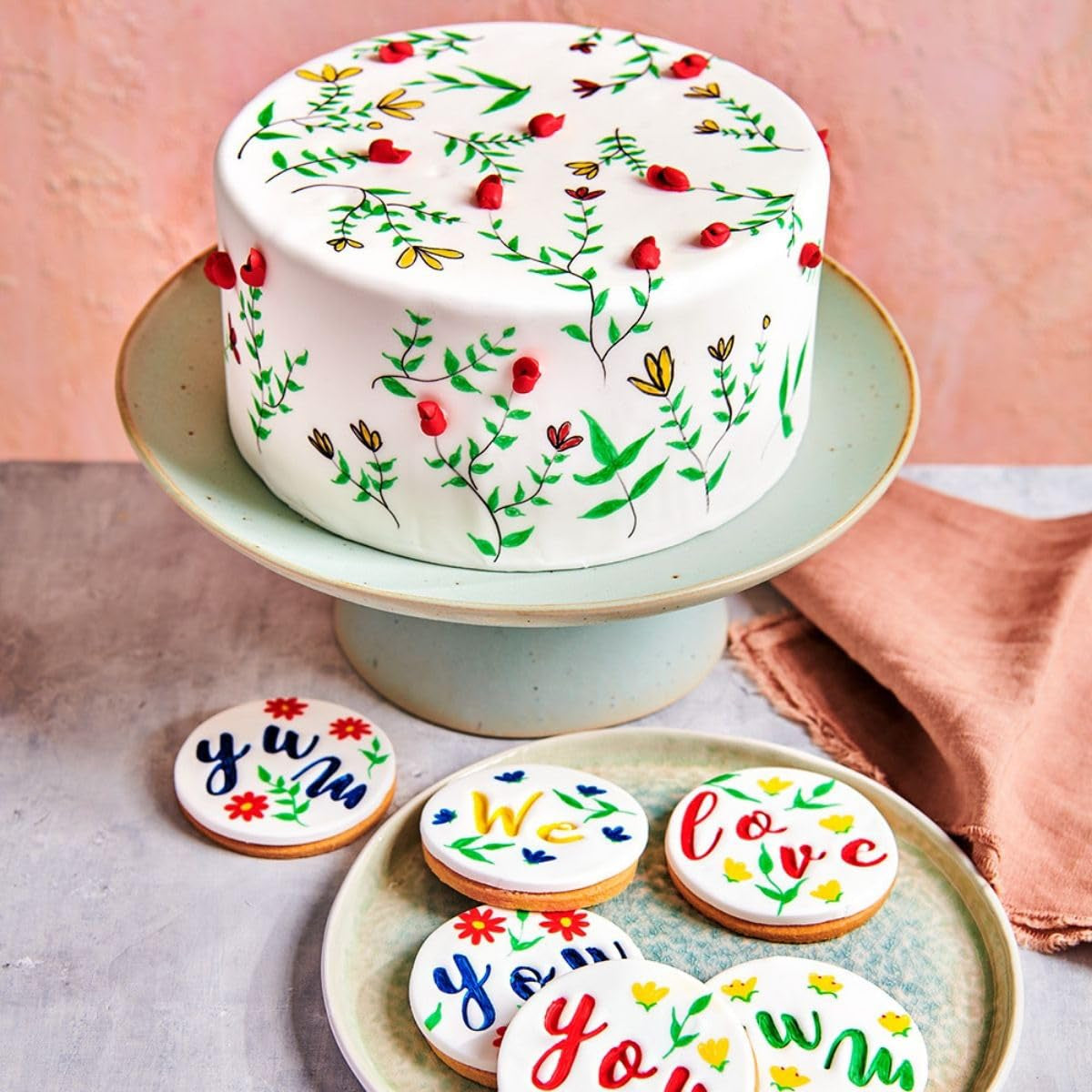 Pixuri colorante alimentare Funcakes Roșu-Verde: Pixuri colorante alimentare, vârf flexibil pentru linii groase și subțiri, pix comestibil pentru fursecuri, prăjituri, fondant și multe altele, ideal pentru personalizare, certificat Halal