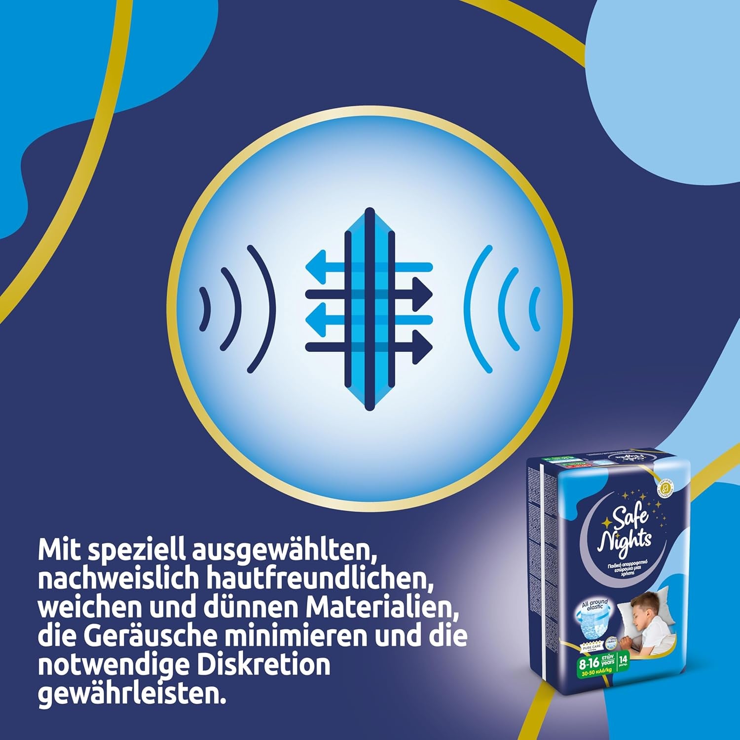 Safe Nights Boy, Nachthosen für 8–16 Jahre (30–50 kg), 84 Stück