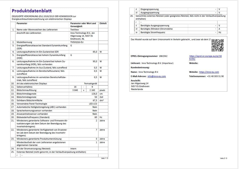 TEEVIEW Google Smart TV | QLED 4K UHD | 50”/127cm | Design fără ramă | Tuner triplu DVB-T/T2/S/S2/C | HDMI x3, USB x2, CI+ | Control vocal și aplicații de streaming | Asamblat în Eindhoven | TV50QQG-EU