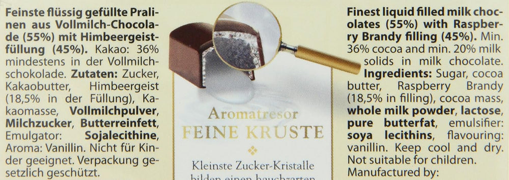 RCP Schladerer Pralinen mit Himbeergeist, Milchschokolade, Zuckerkruste, flüssige Füllung, enthält Alkohol, tolles Geschenk, 2 x 127 g