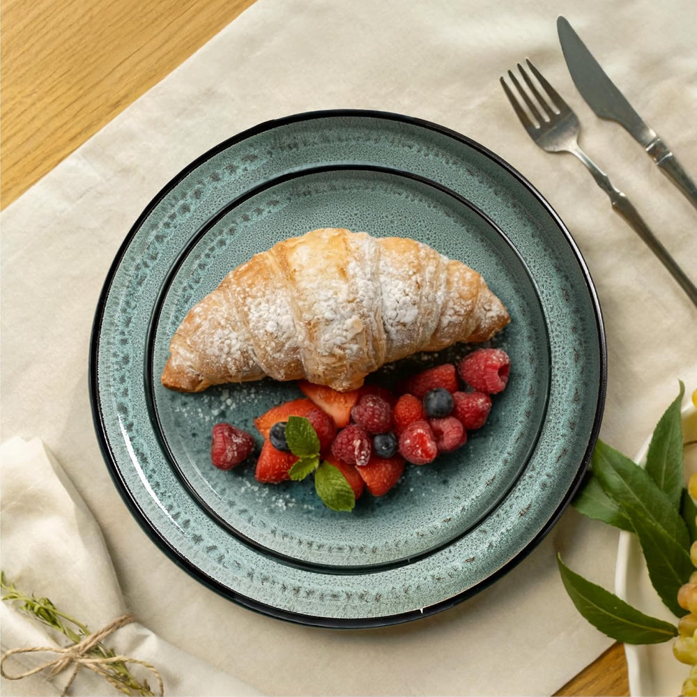 Set de veselă din gresie Twinzee, 24 de piese pentru 6 persoane - Set bol și farfurie - Veselă din gresie pentru cuptorul cu microunde - Colecția Riviera