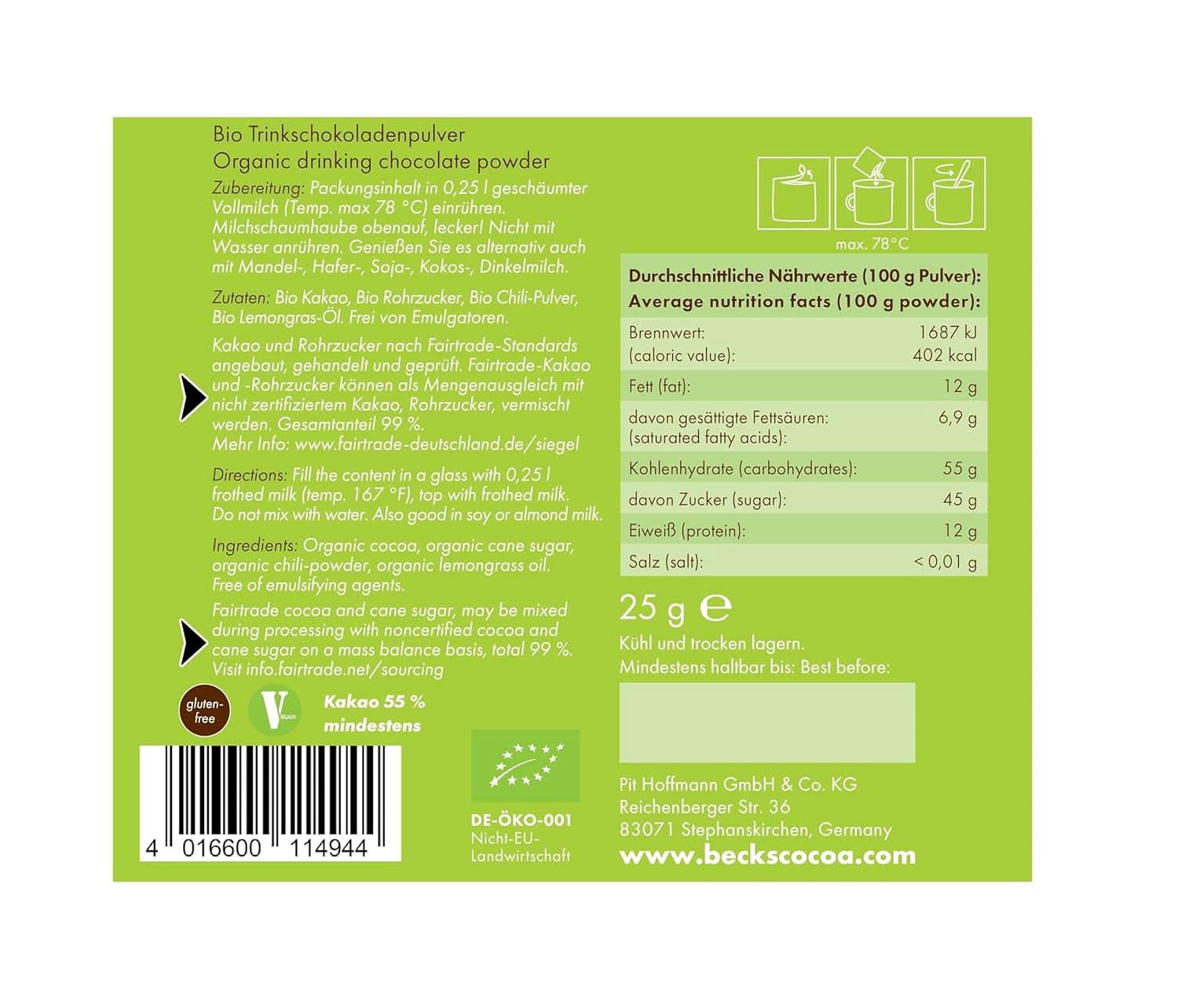 Mekong-Beutel, 25 Gramm Naty Shop Kakao und heiße Schokolade