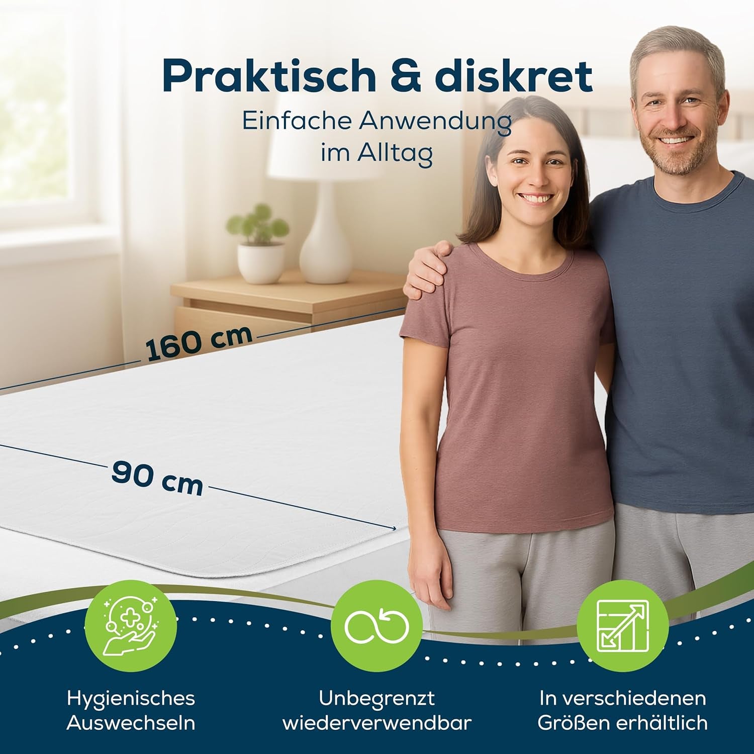 Sensalou Inkontinenzmatratze 90 x 160 cm, wasserdichte Inkontinenzmatratze, waschbar, atmungsaktiv