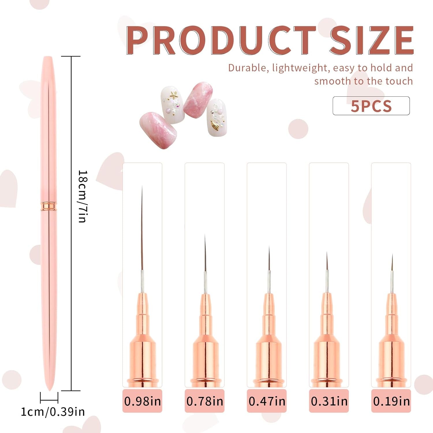 Nail Art Liner-Pinsel 5-Teiliges Gel-Nagellack-Malerei-Nagel-Punkt-Zeichnungs-Werkzeug Für Lange Linien Kunst-Design-Stift-Set Metallgriff Nail-Art-Design-Pinsel Für Frauen