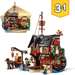 LEGO Creator 3-in-1-Piratenschiff-Set, Spielzeug mit 3 Bauoptionen, Baue eine Piraten-Taverne oder eine Totenkopf-Pirateninsel, enthält 3 Rollenspiel-Abenteuer-Minifiguren 31109 Bausätze Besuchen Sie den LEGO-Store