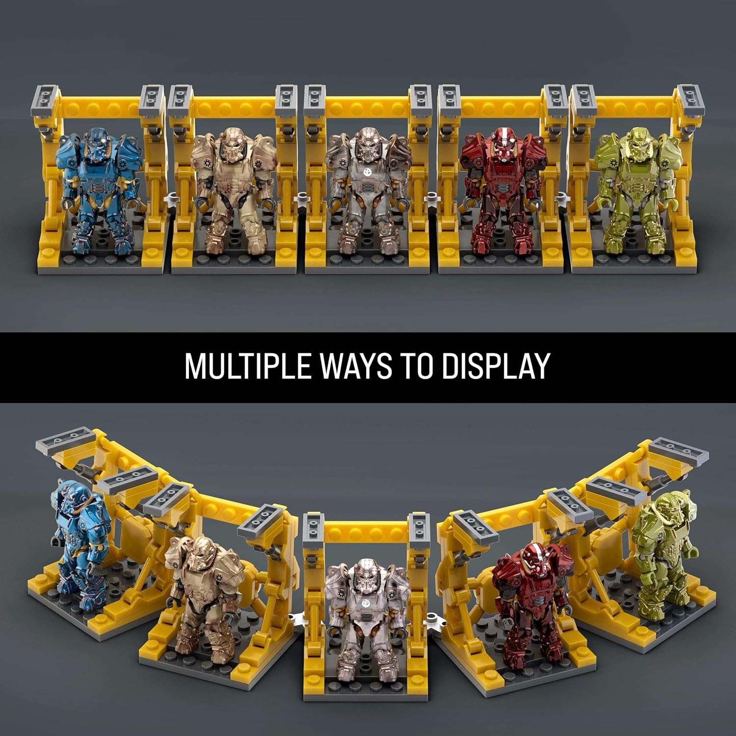 MEGA Fallout Action Figure Bauspielzeug, T-60 Power Armor Collection mit 327 Teilen, 5 Mikro-Actionfiguren und Zubehör, für Sammler