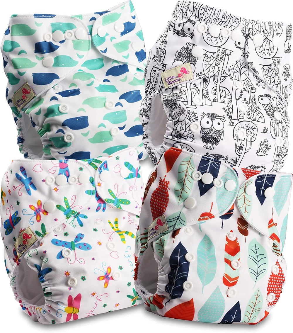 Littles and Bloomz FLP2-0406 Wiederverwendbare Standard-Clip-Windel, 4 Windeln