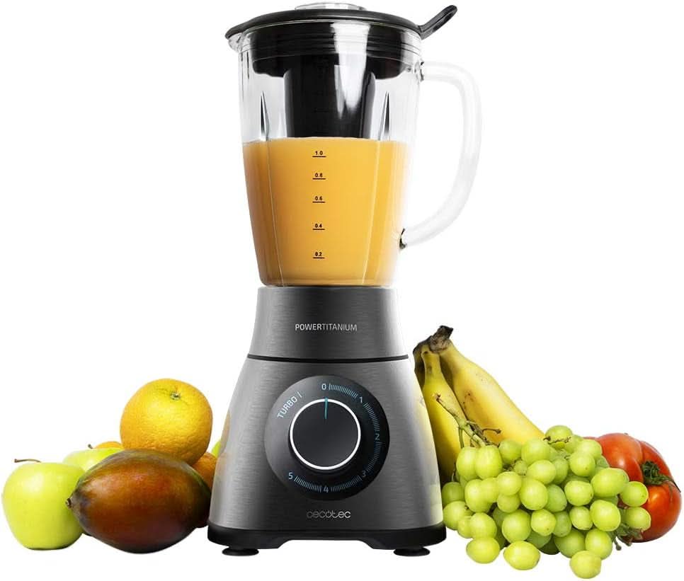 Cecotec Standmixer Power Black Titanium 2200MAX Smooth, 2200 W Maximale Leistung, 6 Klingen Aus Edelstahl, Ice-Crush-Funktion, Turbo- Und Smoothie-Funktion, Autoclean-Funktion Bucatarie Naty Shop Inox 2500 W | 1,8 L