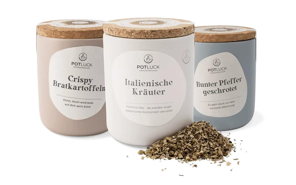 Potluck | Feta-Gewürz | Gewürzmischung im Keramiktopf | 50g | Mit natürlichen Inhaltsstoffen