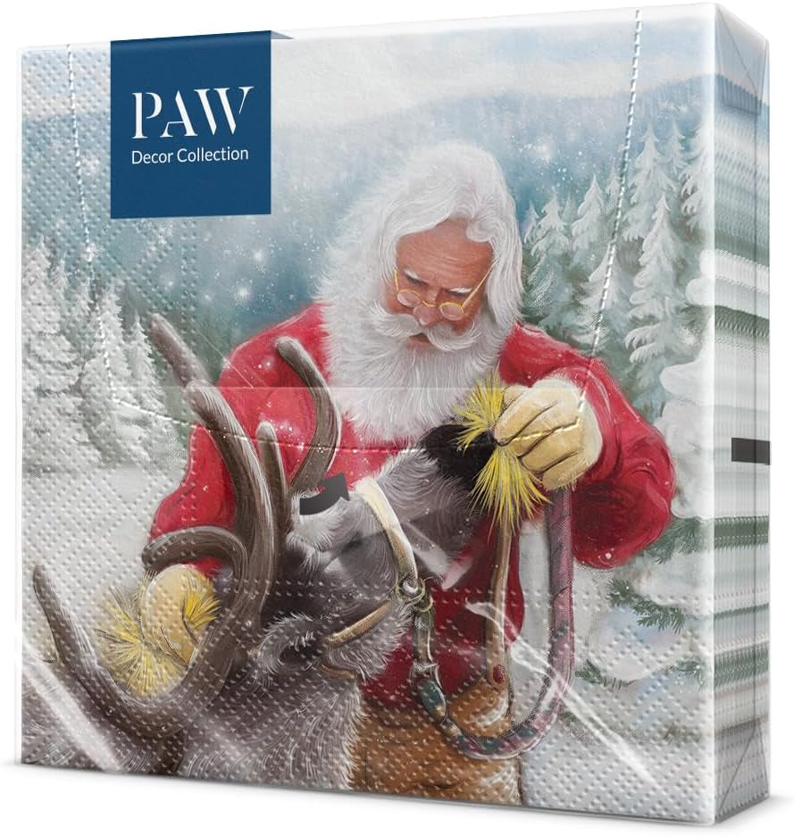 PAW - Șervețele 3 straturi (33 X 33 Cm) I 20 bucăți I Șervețele de hârtie colorate perfecte pentru masa de Crăciun I Șervețele - Crăciun, iarnă, ciulin, lampă I Bullfinch cu lampion