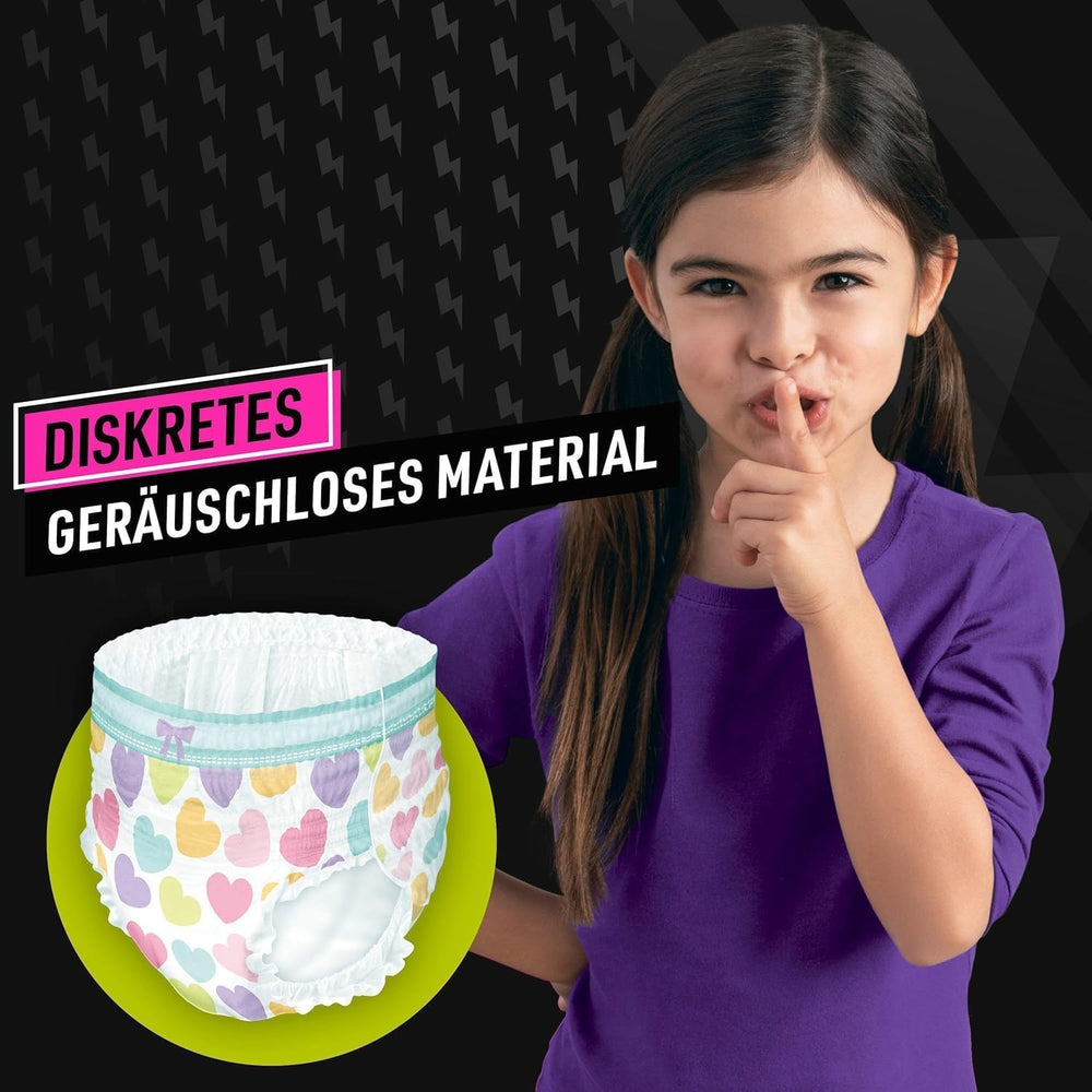 Hearts Pyjamahose, 9 Nächte, saugfähige Unterhose, 8 Jahre, 27 kg–43 kg, Auslaufschutz für die ganze Nacht