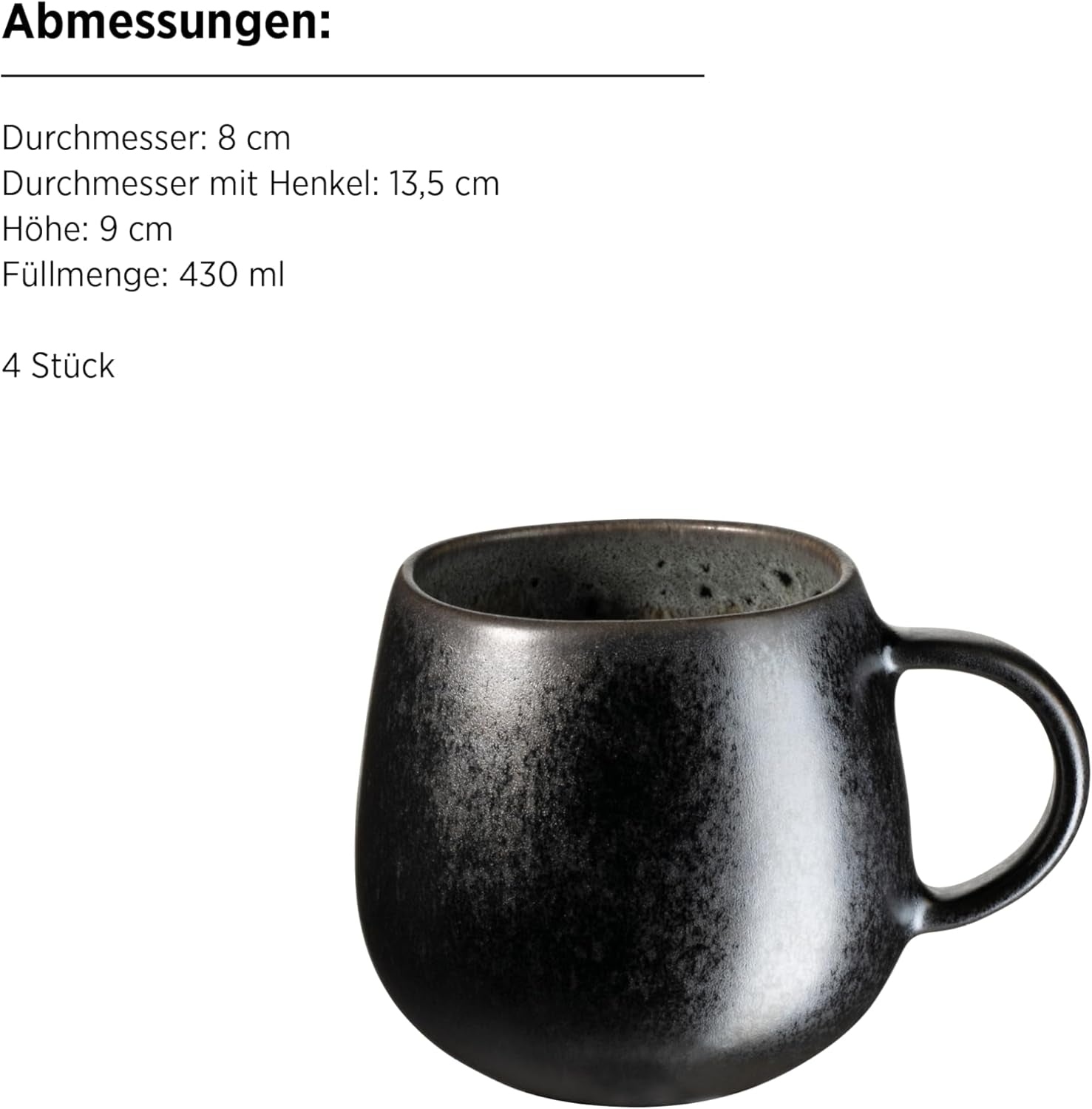 Set de mic dejun MÄSER Carellia, 12 piese – ceramică din Portugalia – glazură reactivă – 4 farfurii de desert 23 cm, 4 boluri 15 cm, 4 căni de cafea 430 ml – potrivit pentru mașina de spălat vase și cuptorul cu microunde, gri