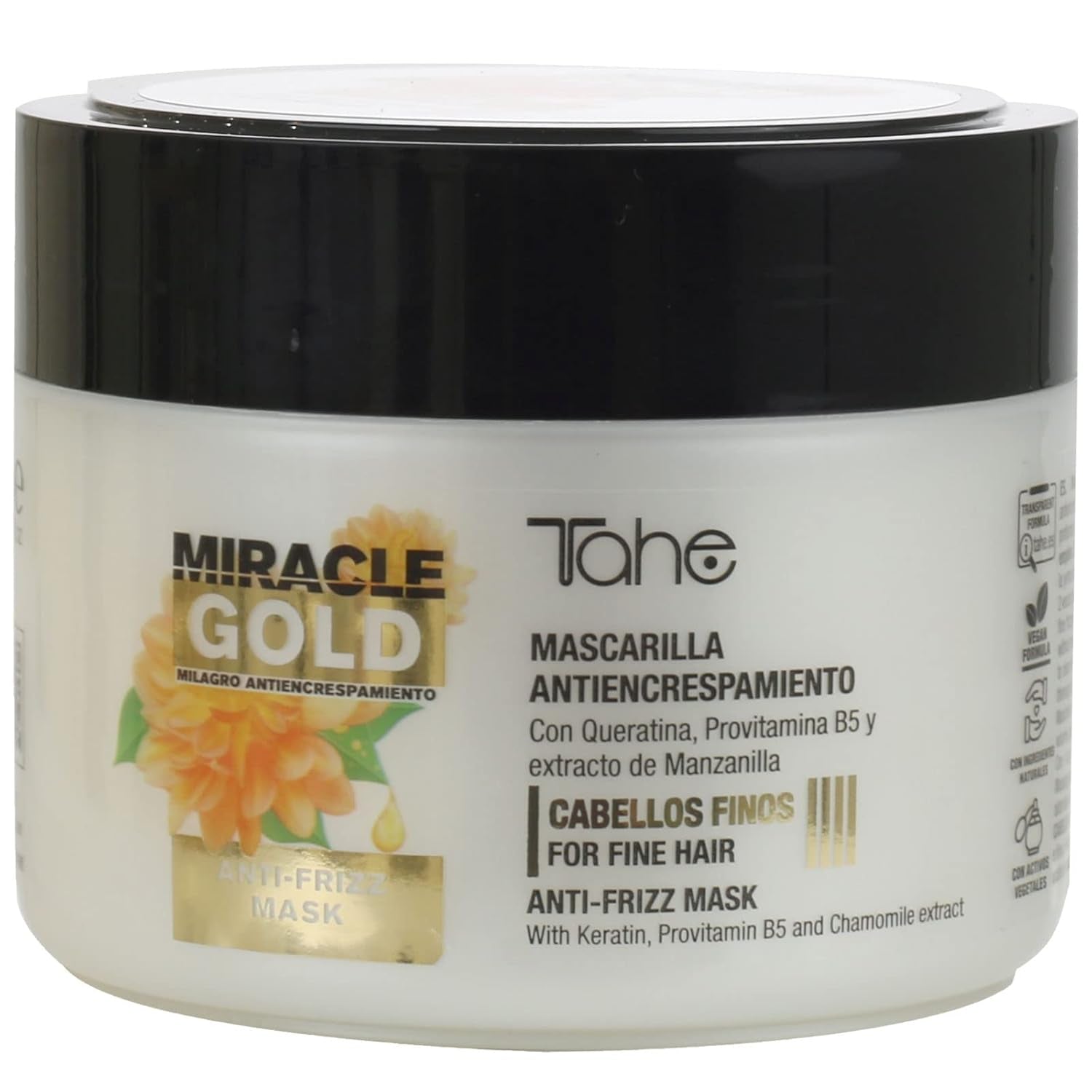 Mască anti-frizz Miracle Gold pentru păr fin cu keratină, provitamina B5 și extract de mușețel, 300 ml Masca de par Naty Shop 300 Ml (1 pachet)
