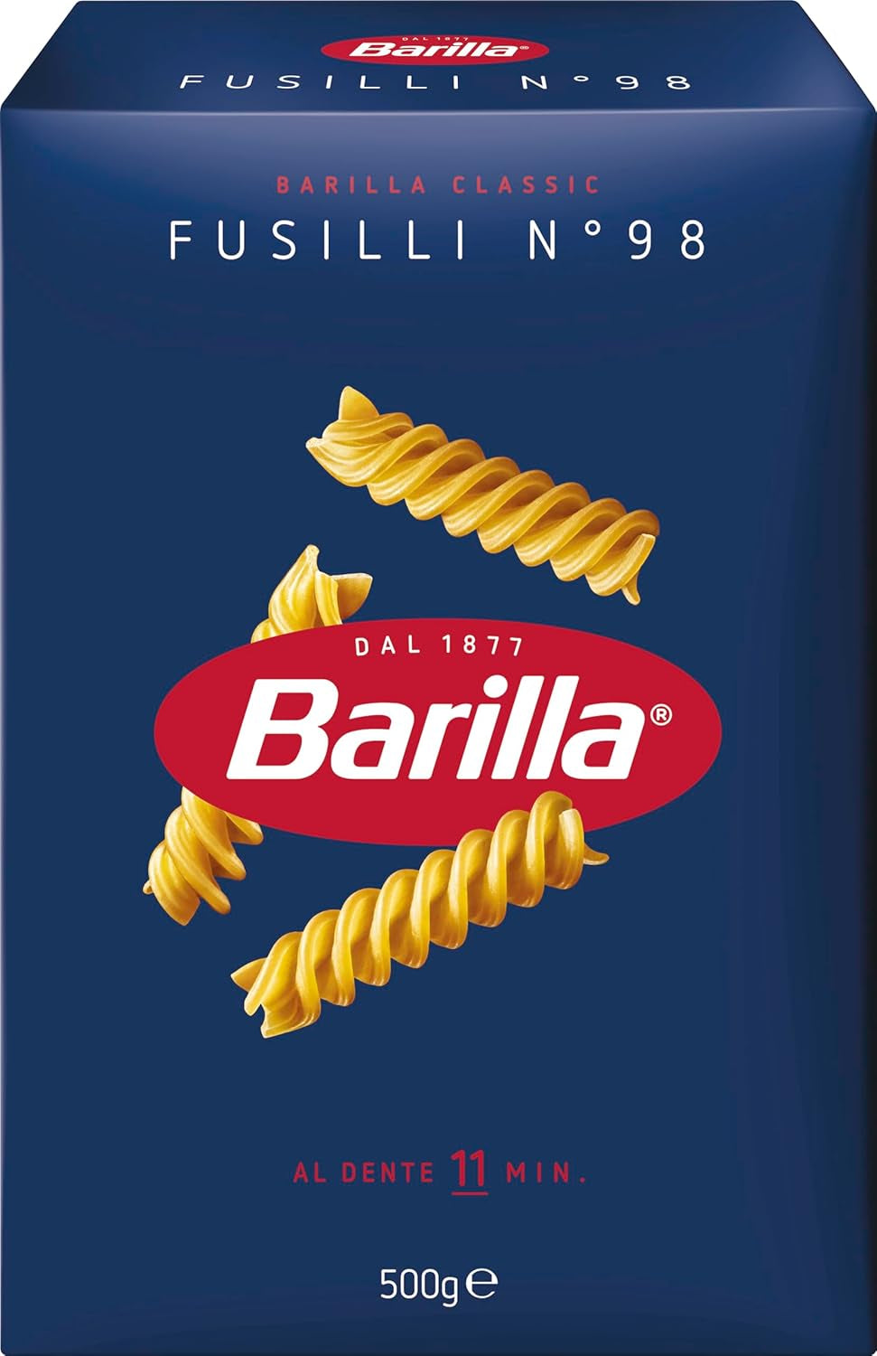Barilla Pasta Classic Fusilli Nr. 98 aus hochwertigem Hartweizen, immer al dente, Chili, Spaghetti, Fusilli, Penne, italienisch, 500g