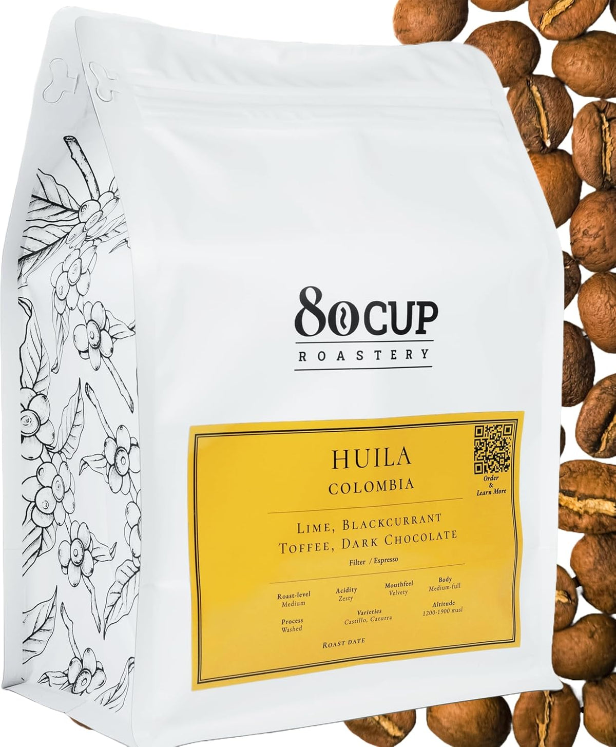 Roasted After Order ~ Freshest Specialty Coffee Beans | 80 CUP Roastery | Colombia Huila, Single Origin(1kg) Spezialitäten Kaffeebohnen, Frisch Geröstet