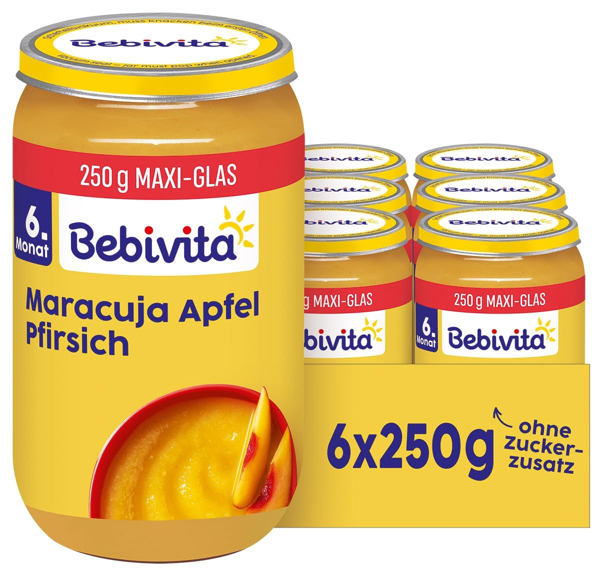 Pfirsiche und Passionsfrüchte in Apfelsaft, 250g, 6er Pack (6x250g)