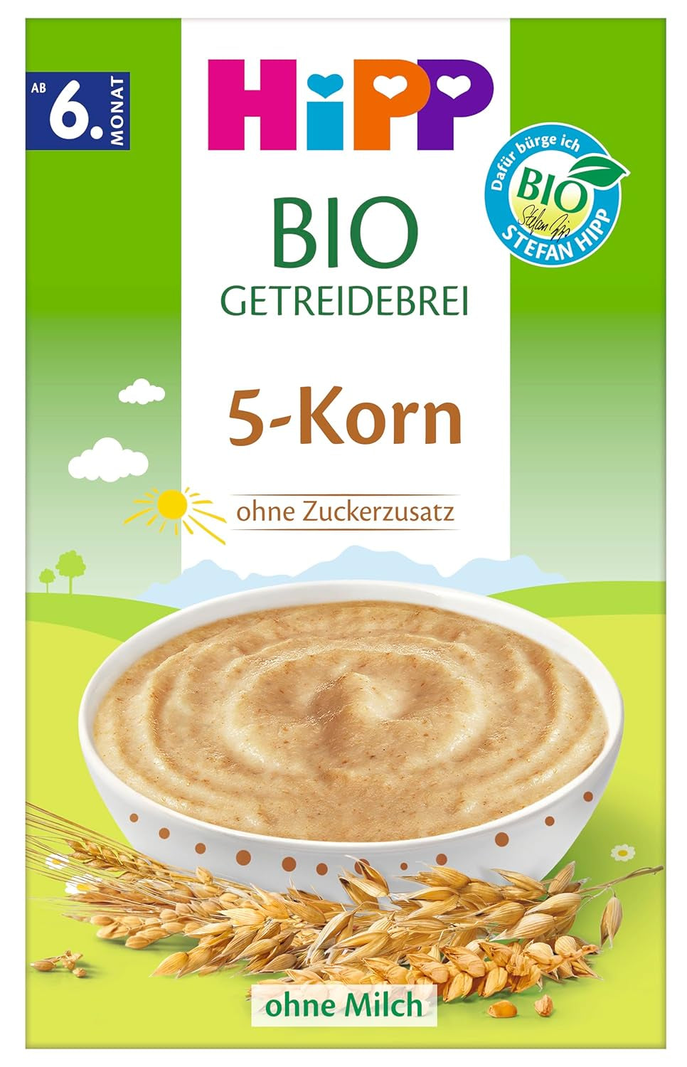 HiPP Bio-Getreidebrei mit 5 Cerealien (7 x 200g), ab 6 Monaten, ohne Zuckerzusatz, schonend für Babys Bauch, beste Bio-Qualität