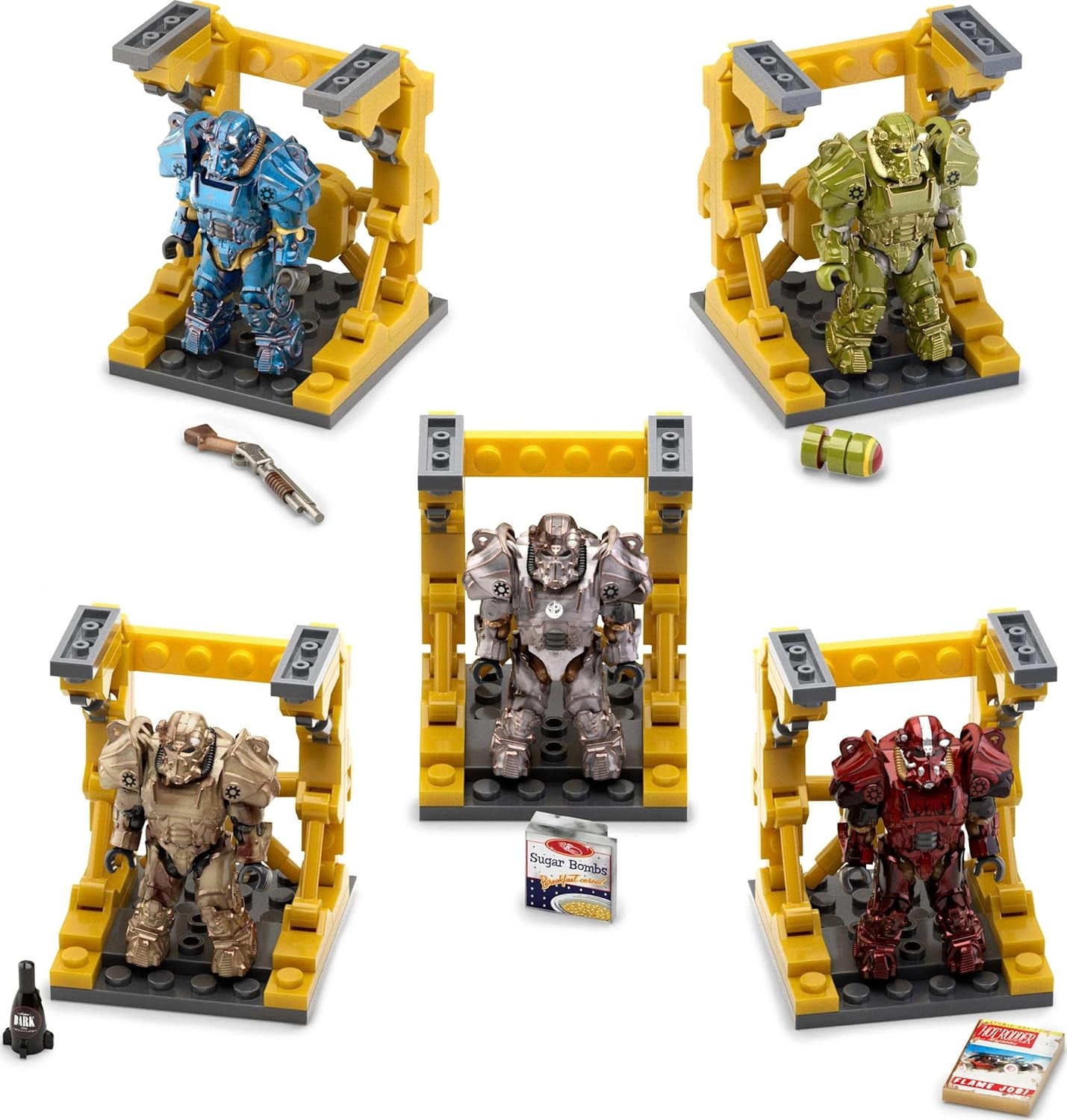 MEGA Fallout Action Figure Bauspielzeug, T-60 Power Armor Collection mit 327 Teilen, 5 Mikro-Actionfiguren und Zubehör, für Sammler