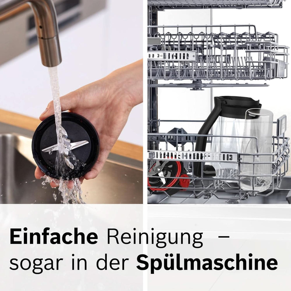 Bosch Standmixer Vitapower Serie 4 MMB6174SN, Verbesserte Version, Hochwertige Edelstahl-Klingen, 1.5L Glasbehälter, 0.6L To-Go-Flasche, Spülmaschinenfeste Teile, 30.000 U/Min, 1200 W, Silver Kitchen Naty Shop