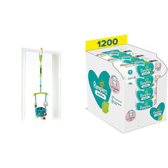 Bright Starts Deluxe-Türschnäpper-Set mit sicherem und stabilem Türrahmen-Clip und Pampers Sensitive Babyfeuchttüchern, 1200 Tücher (15 x 80)