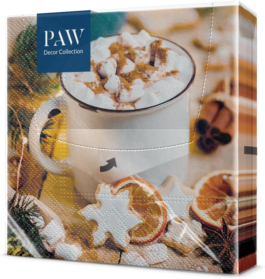 PAW - Șervețele 3 straturi (33 X 33 Cm) I 20 bucăți I Șervețele de hârtie colorate perfecte pentru masa de Crăciun I Șervețele - Crăciun, iarnă, ciulin, lampă I Bullfinch cu lampion