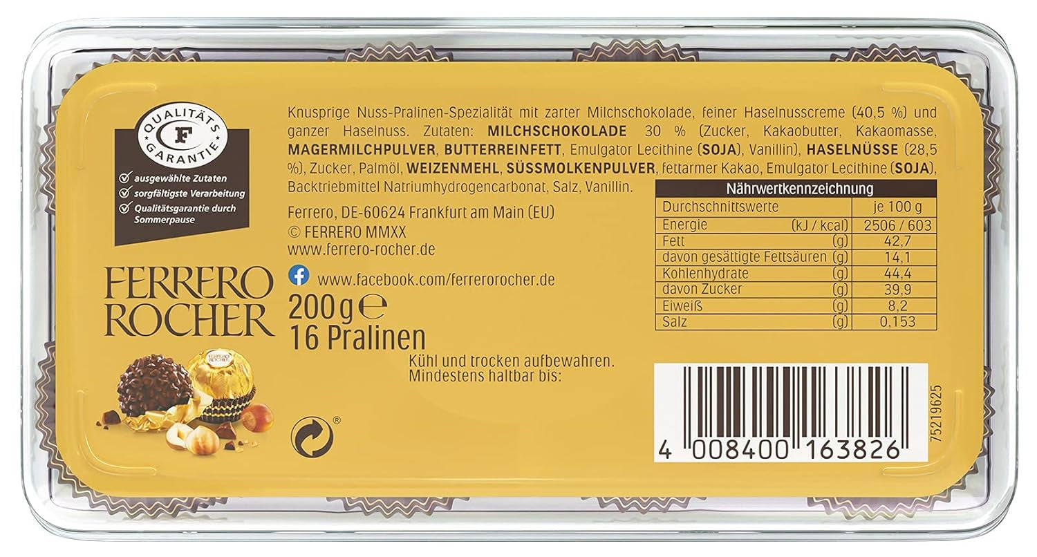 Ferrero Rocher – Knusprige und cremige Walnuss-Pralinen-Spezialität – 5 Packungen mit je 16 einzelnen Pralinen