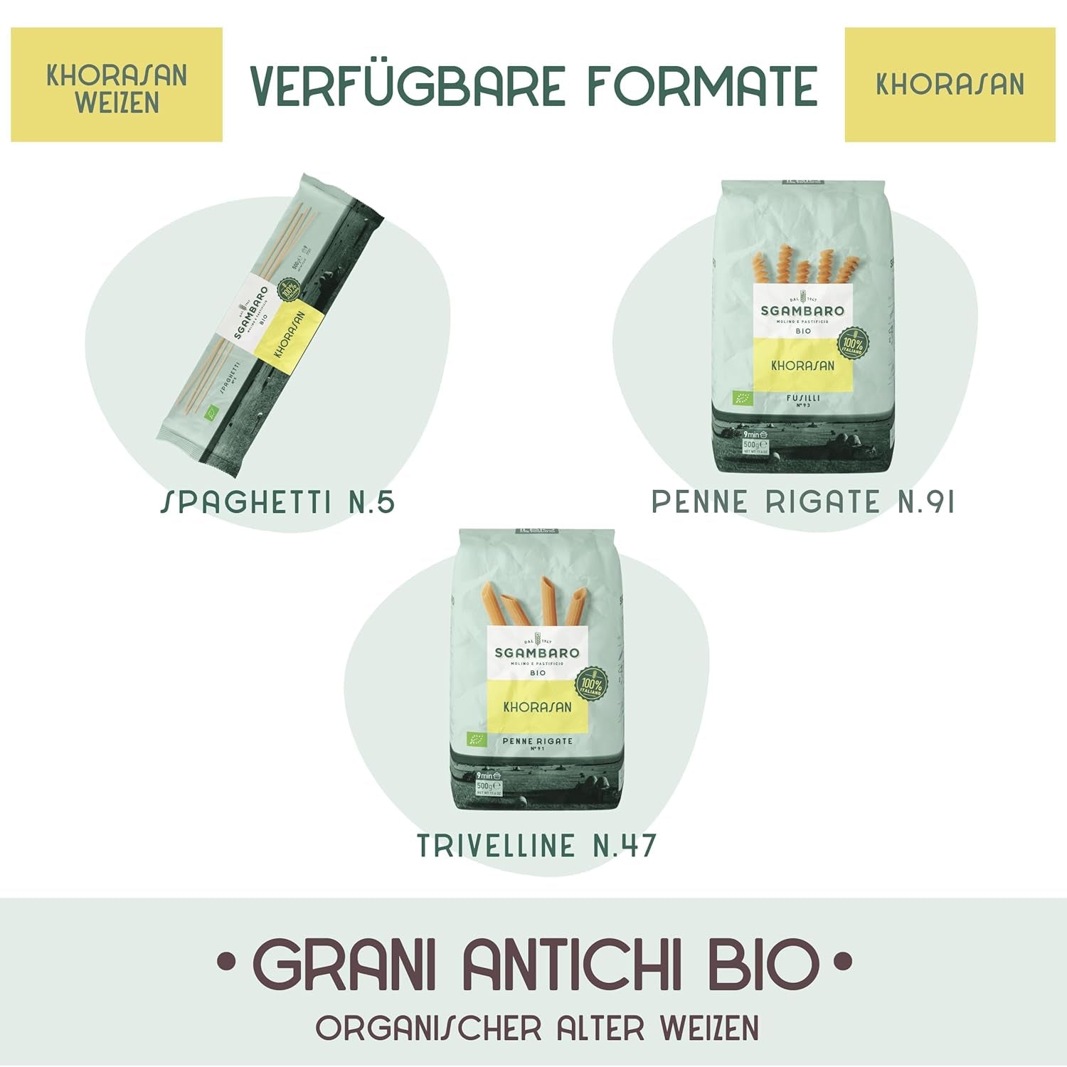 Bio-Spaghetti-Nudeln Nr. 5 - 500 g Khorasan-Weizen – uralter Weizen, reich an Proteinen, 100 % in Italien angebaut – vielseitig in der Küche und reich an Nährstoffen