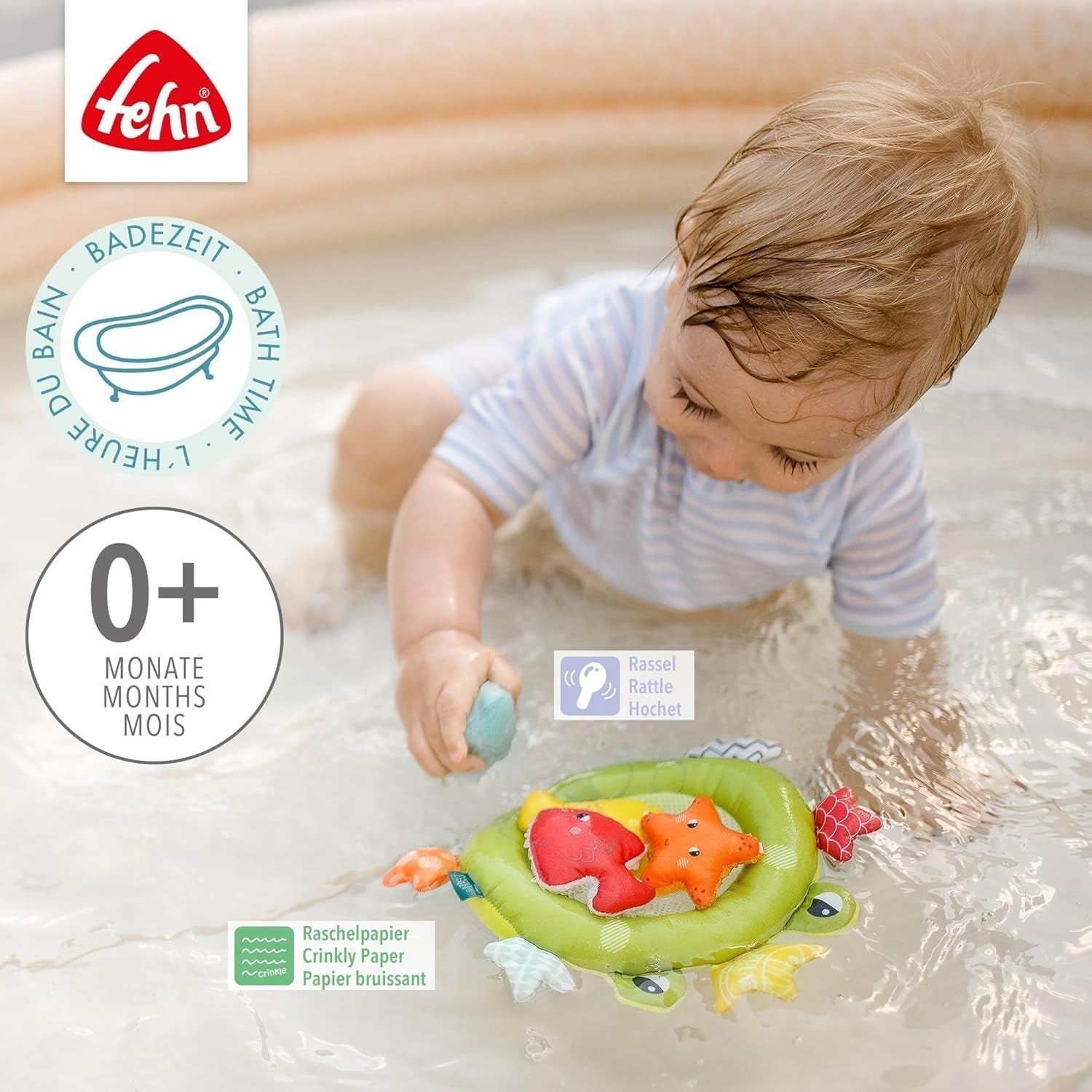 Fehn plasă de baie cu broască - Jucărie de baie pentru bebeluși pentru cadă - Jucărie de apă plutitoare pentru distracție veselă la baie - Jucărie de baie pentru bebeluși și copii mici de la 0+ luni Jucarii Bebe Naty Shop