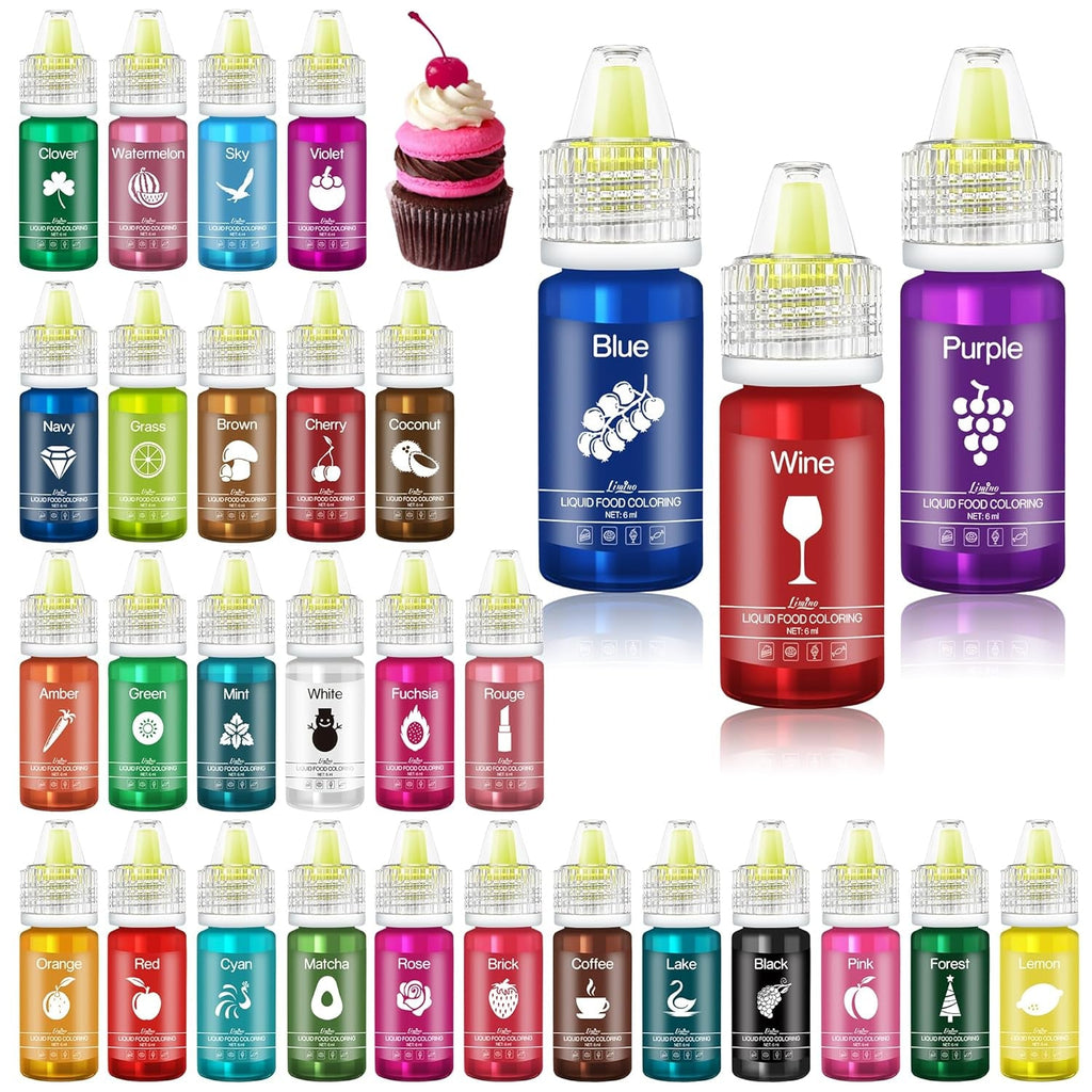 Colorant alimentar - 20 de culori x 10 ml coloranți alimentari lichizi pentru prăjituri, copt, fursecuri, macaroane - Colorant alimentar concentrat fără zahăr pentru decorarea torturilor, băuturi, ouă de Paște, slime DIY
