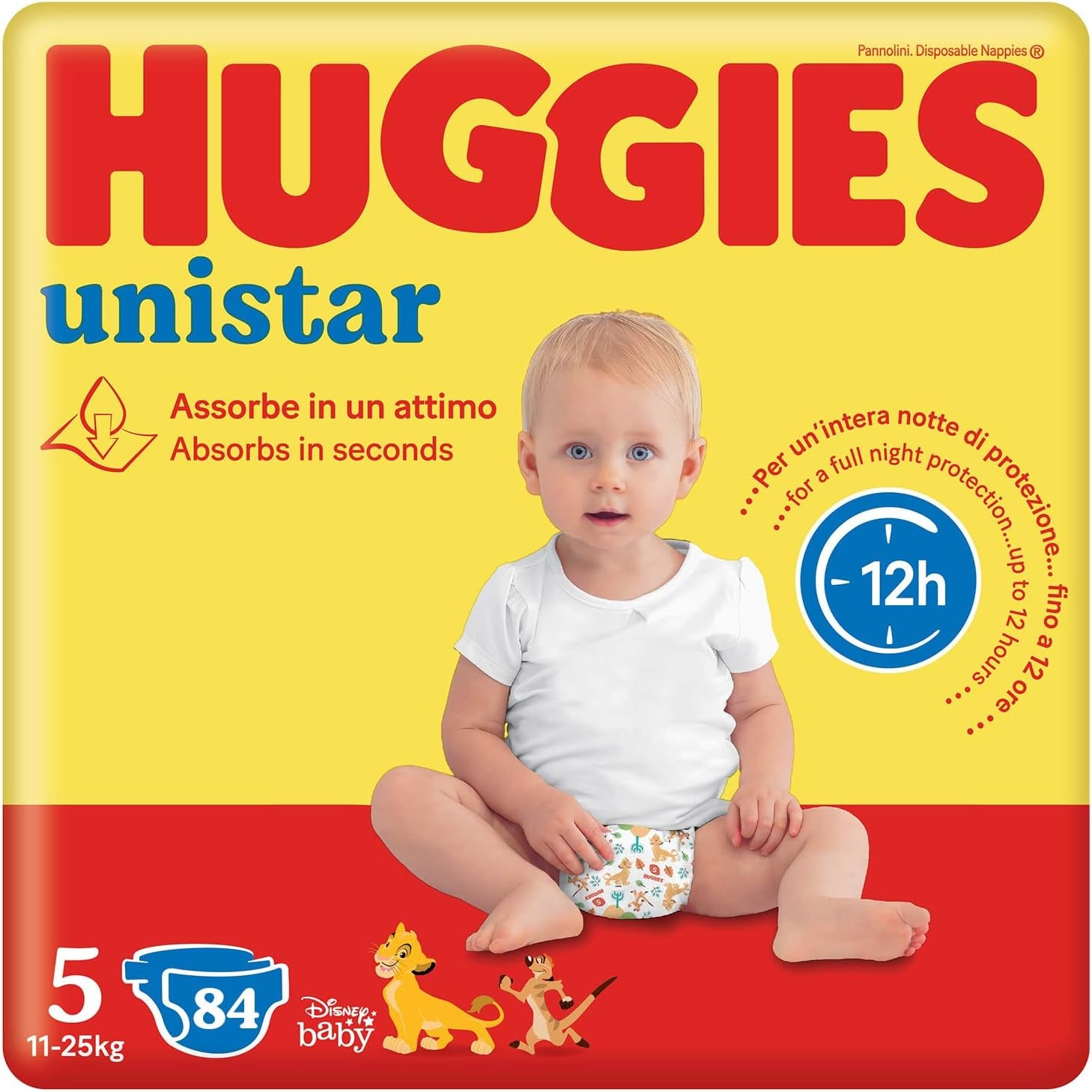 Huggies Unistar Windeln, Größe 4 (7-14 kg), Packung mit 128 Windeln (Basic)