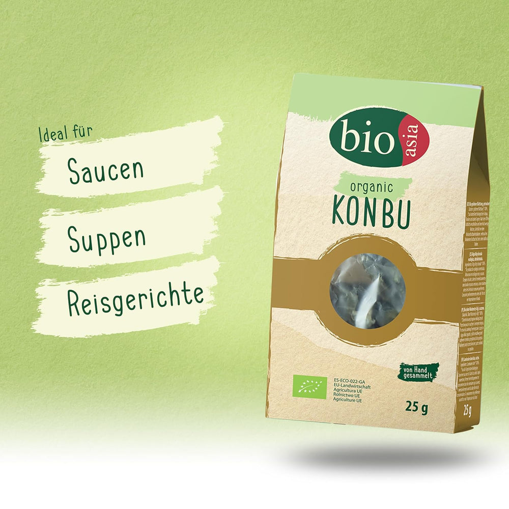 BIOASIA Bio Konbu, 100 % natürliche Algen, ideal zur Aromatisierung von Suppen, Brühen & Aufgüssen, 1 x 25 g