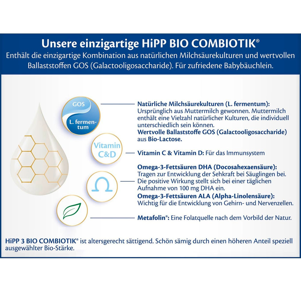 HiPP 3 Bio Combiotik (4 x 600g), Folgemilch ab 10 Monaten, mit natürlichen Milchsäurekulturen, Vitamin C und D, GOS, Omega-3 (DHA, ALA), in bester Bio-Qualität