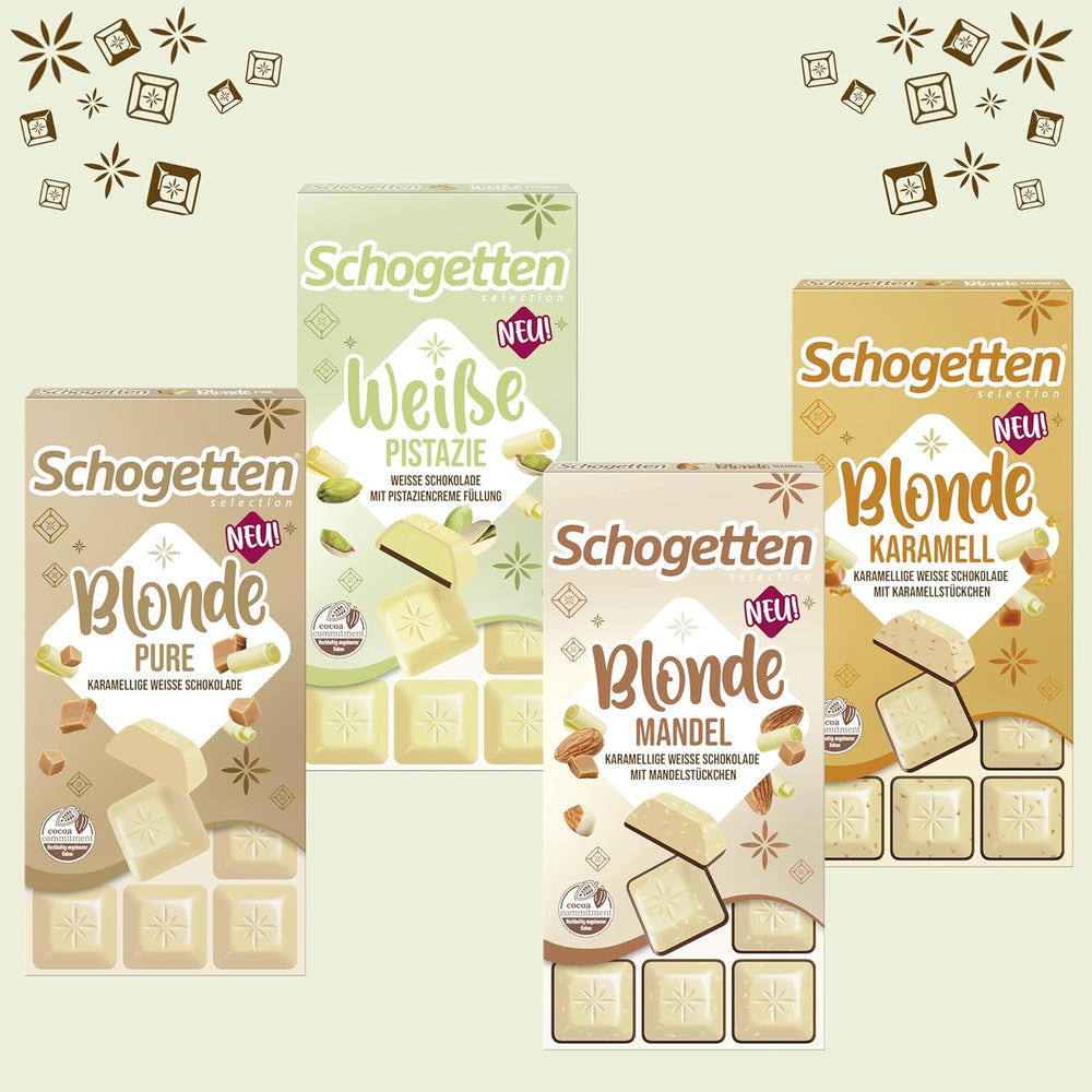 Schogetten Weiße Pistazien | Weiße Schokolade mit Pistaziencremefüllung | 100 g | Praktisch portioniert (3er-Pack)