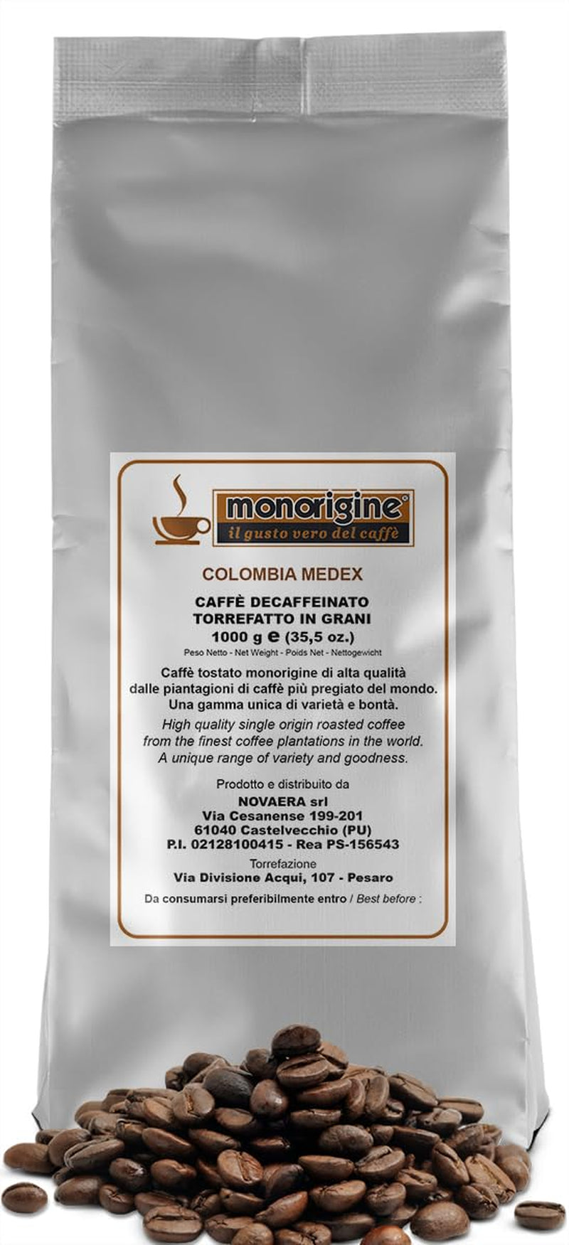 Boabe de cafea decofeinizate, Columbia Medex, 1 kg – Cafea