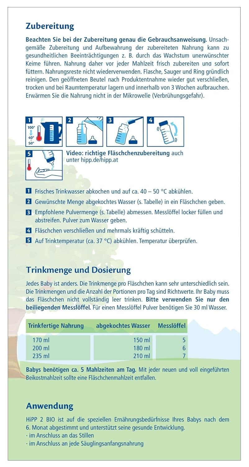 HiPP 2 Bio-Folgemilch (4 x 600g), nach 6 Monaten, mit Omega-3 (DHA, ALA), Calcium und einfach zuzubereitender Bio-Stärke, in bester Bio-Qualität