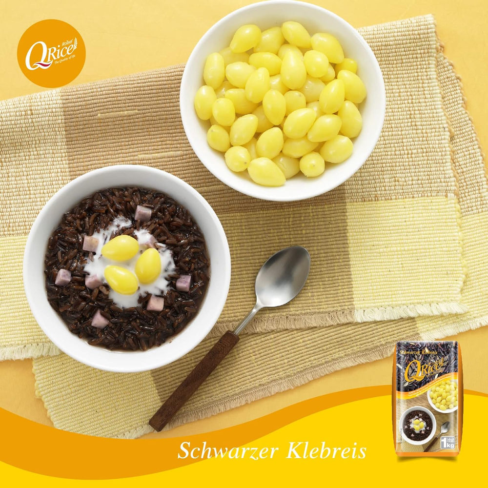 Q REIS | Schwarzer Langkorn-Klebreis aus Thailand | Aromatisch mit zarter Nussnote | Ideal für Curry-, Sushi- und Mochi-Desserts | 1 x 1 kg