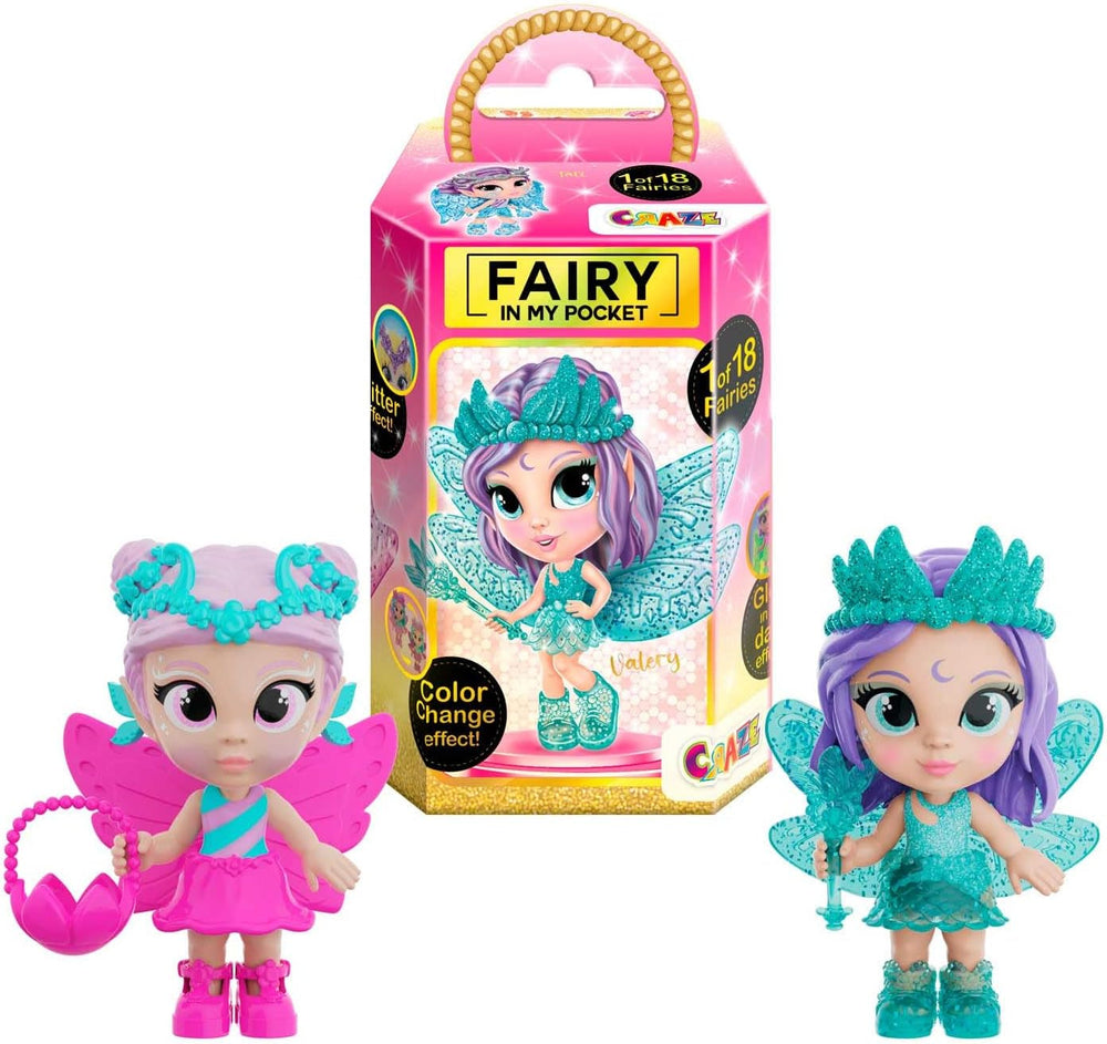 CRAZE Fairy in My Pocket | Păpușă zână cu aripi, jucărie zână de colecționat cu efecte speciale precum sclipici, strălucire în întuneric și schimbare de culoare Papusi Naty Shop Zână în buzunarul meu Bundle de 2