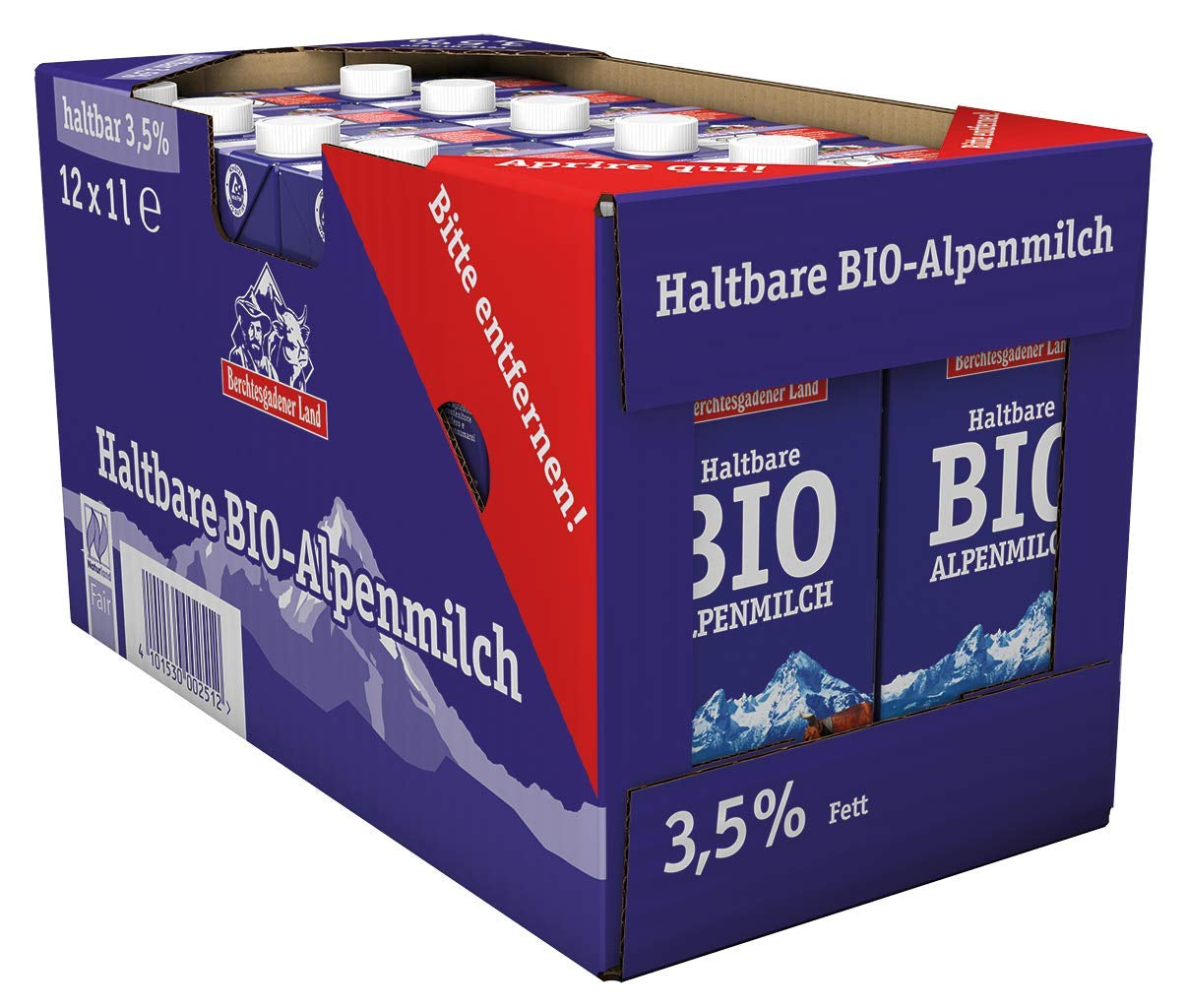 Berchtesgadener Land Haltbare Bergbauern-Milch, 1,5% Fett, 12er Pack (12 x 1 l)