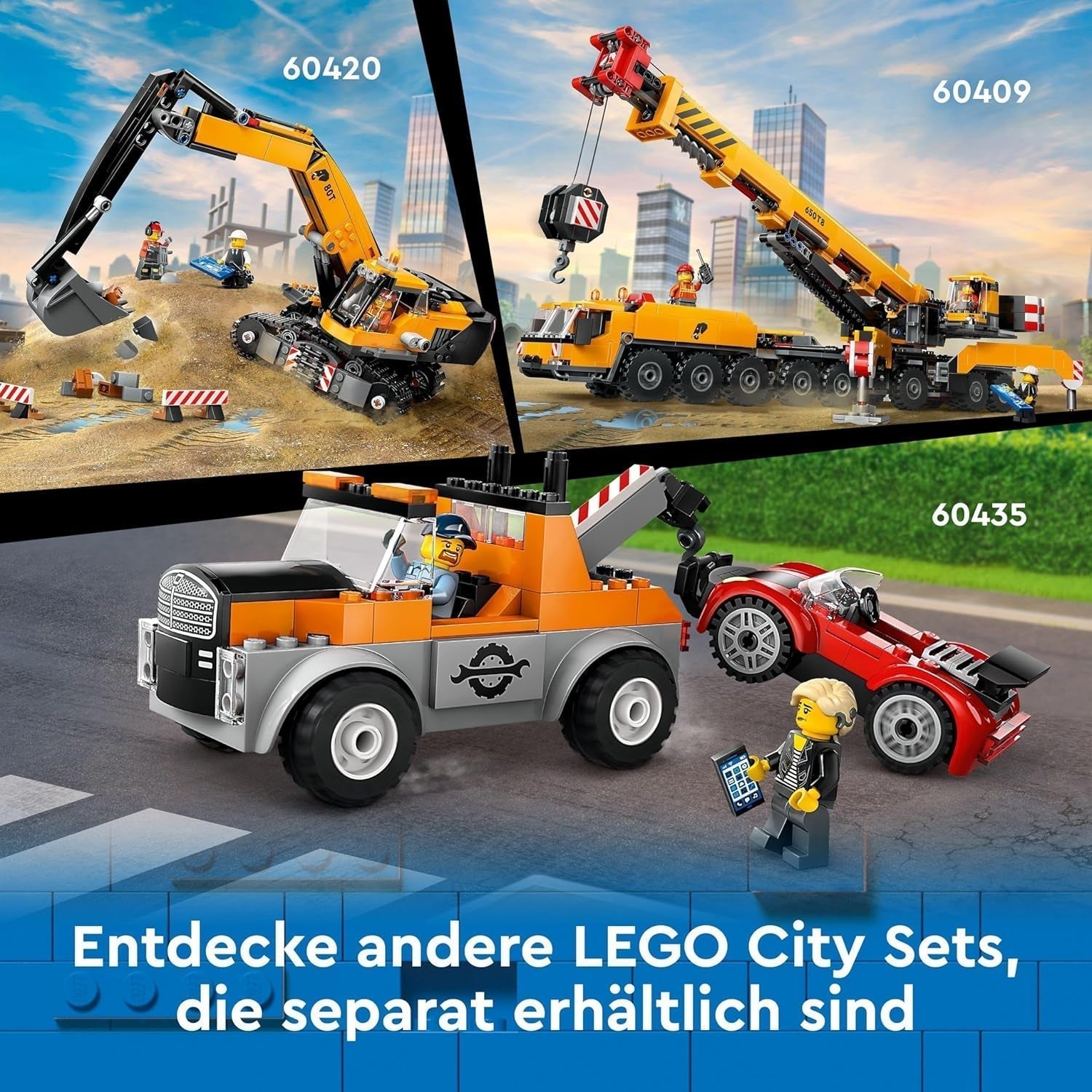 LEGO City Mobiler Baukran, Konstruktionsspielzeug für Jungen und Mädchen, kreatives Kindergeschenk, langer ausziehbarer Arm, 4 Bauarbeiter-Minifiguren für Rollenspiele, 60409 Bausets. Besuchen Sie den LEGO-Store