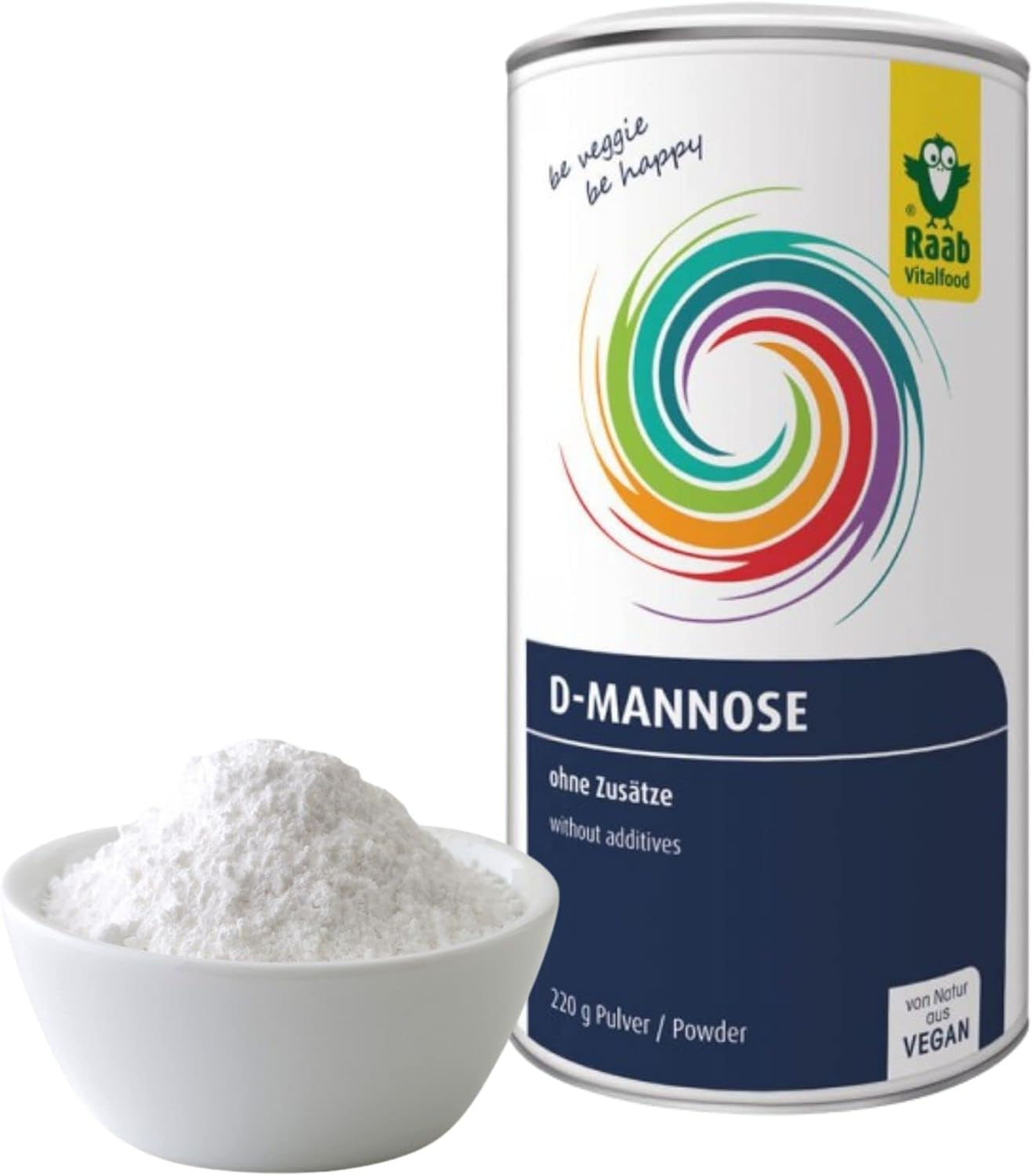 Raab Vitalfood® D-Mannose Pulver (220 G) - Frei Von Zusätzen, Vegan, Glutenfrei, Gut Löslich, Mit Meßlöffel in Der Dose, Vorratspackung, 100% D-Mannose (Gewonnen Aus Mais) Süßstoffe Naty Shop 220 G (1Er Pack)