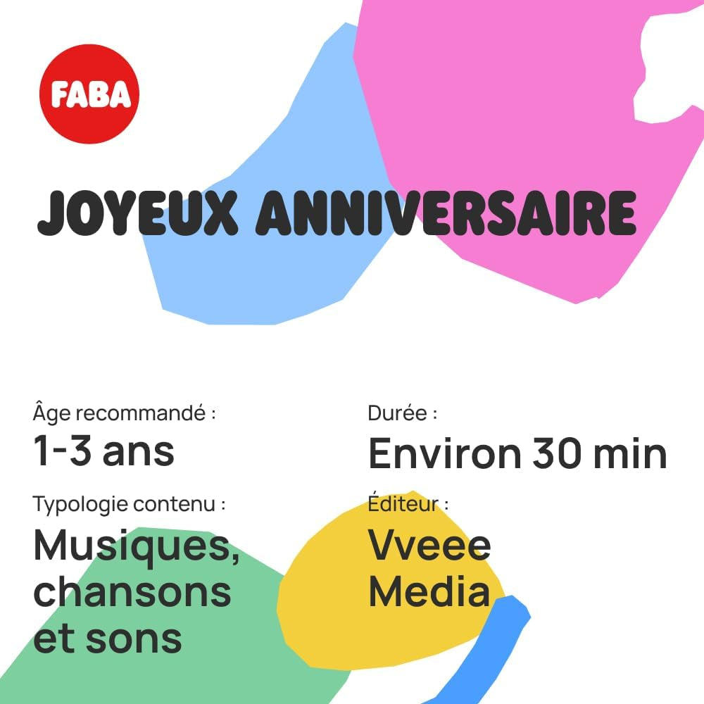 - Cifră sonoră Happy Birthday, cântece pentru copii, de la 0 ani, versiune franceză, FFF30011 Jucarii Bebe Naty Shop