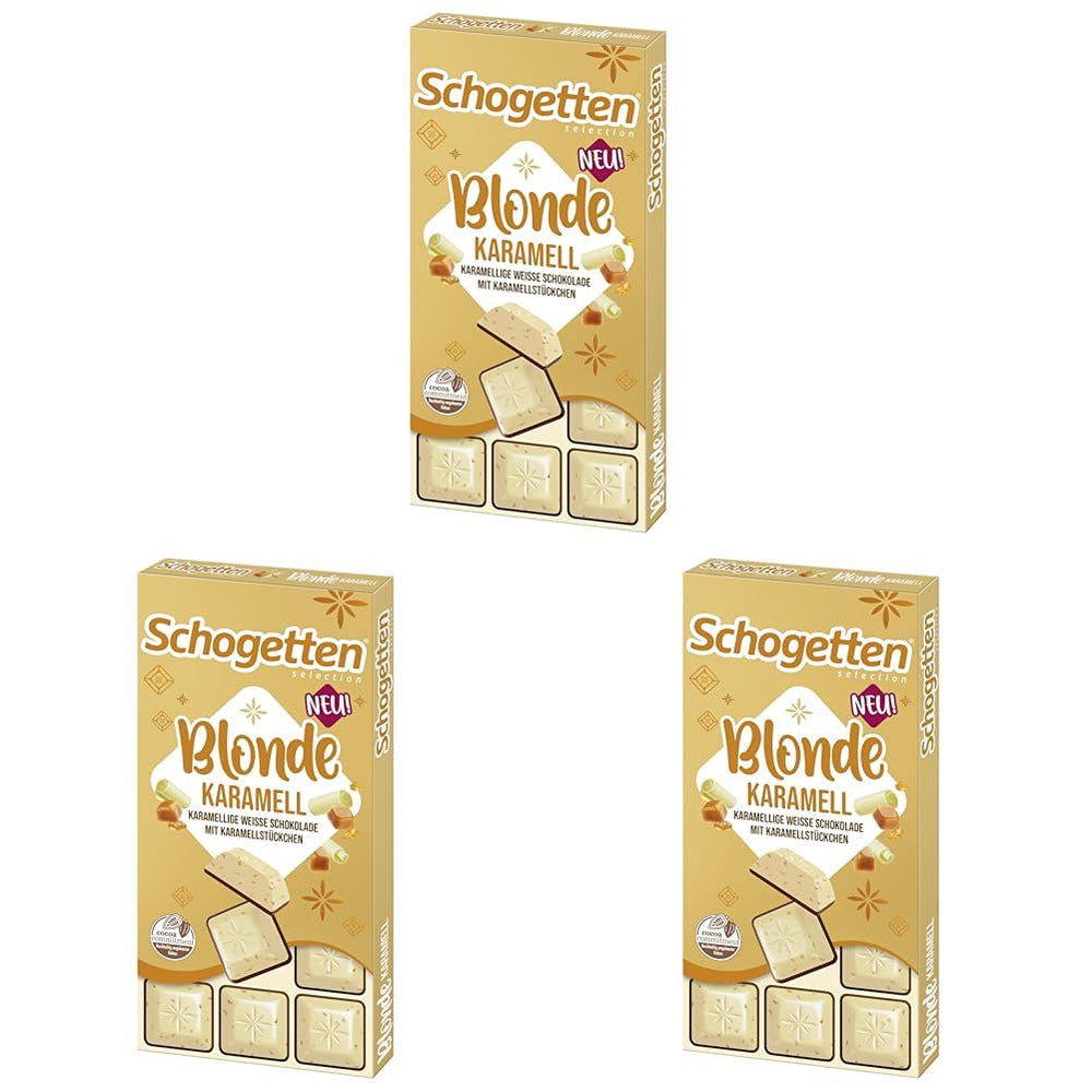 Schogetten Blondes Karamell | Karamell mit weißer Schokolade und Karamellstückchen | Schokoriegel 100g | Praktisch portioniert