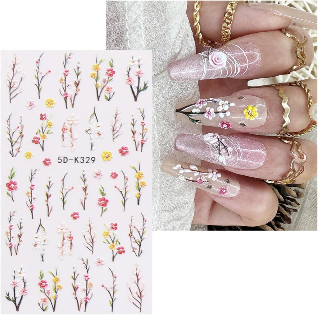 JMEOWIO 3D Nagelsticker Blumen Nail Art Sticker Selbstklebend Nagelaufkleber 5D Stereoskopisch Frühling Sommer Dekoration Nageldesign Zubehör 4 Blatt