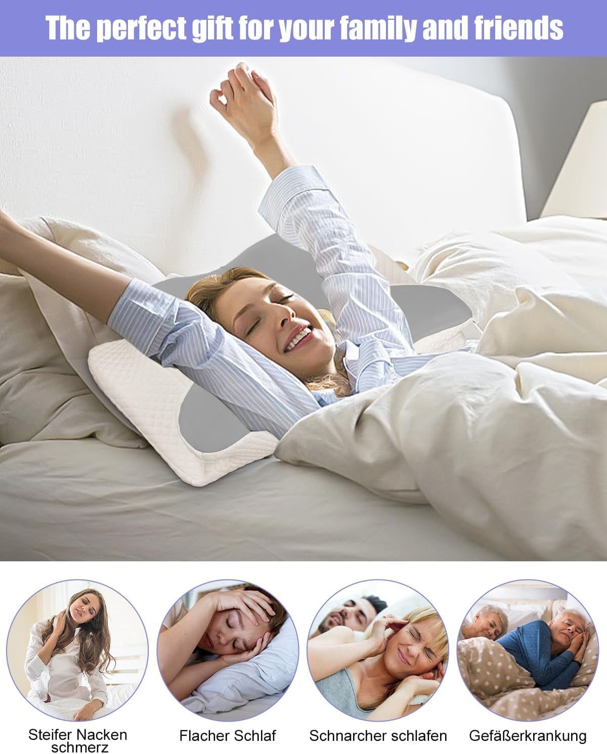 Pernă pentru gât, pernă de susținere laterală, pernă din spumă cu memorie, pernă ortopedică, pernă ergonomică de susținere a gâtului pentru susținere optimă Pernă pentru susținerea laterală a spatelui și a stomacului (62 X 41 X 13CM) Perne ortopedice cervicale Naty Shop