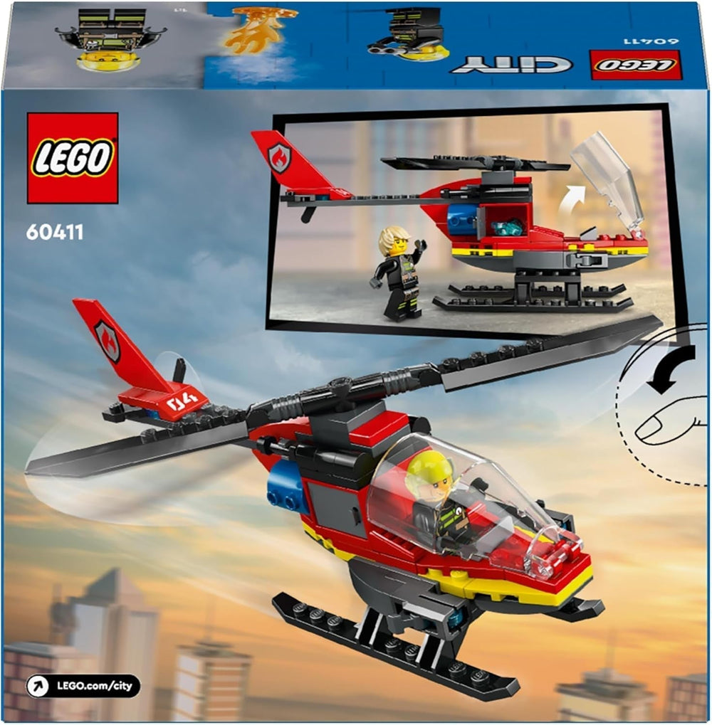 LEGO City Feuerwehrhubschrauber, Hubschrauberspielzeug und Pilotenfigurenset, Feuerwehrhubschrauber für ein fantasievolles Spielerlebnis, Geschenk für Kinder, Jungen und Mädchen ab 5 Jahren 60411 Bausets Besuchen Sie den LEGO-Store