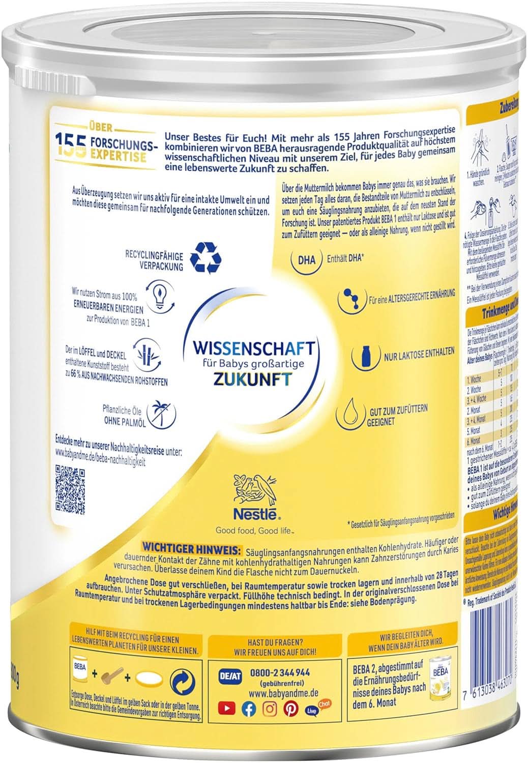 BABY 1 Anfangsmilch ab der Geburt, nur Laktose, ohne Palmöl, Packung 3 (3 x 800 g) Mutter und Kind Naty Shop