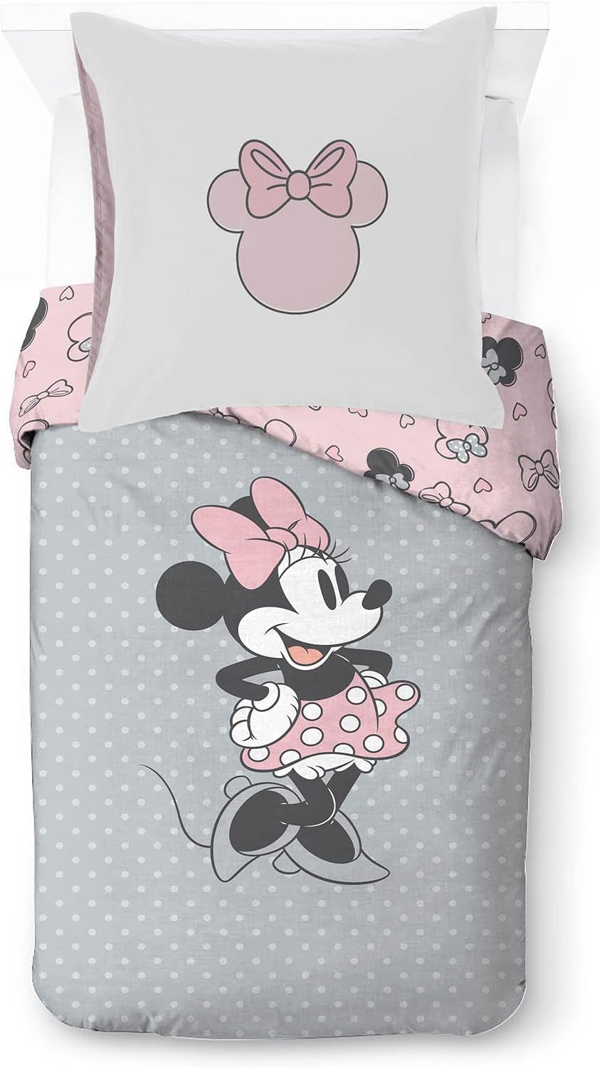 Lenjerie de pat pentru copii, unisex, printese si super eroi, 100% bumbac Lenjerie de pat - copii Naty Shop Gri - Minnie Mouse 135X200/80X80 (2 Piece)