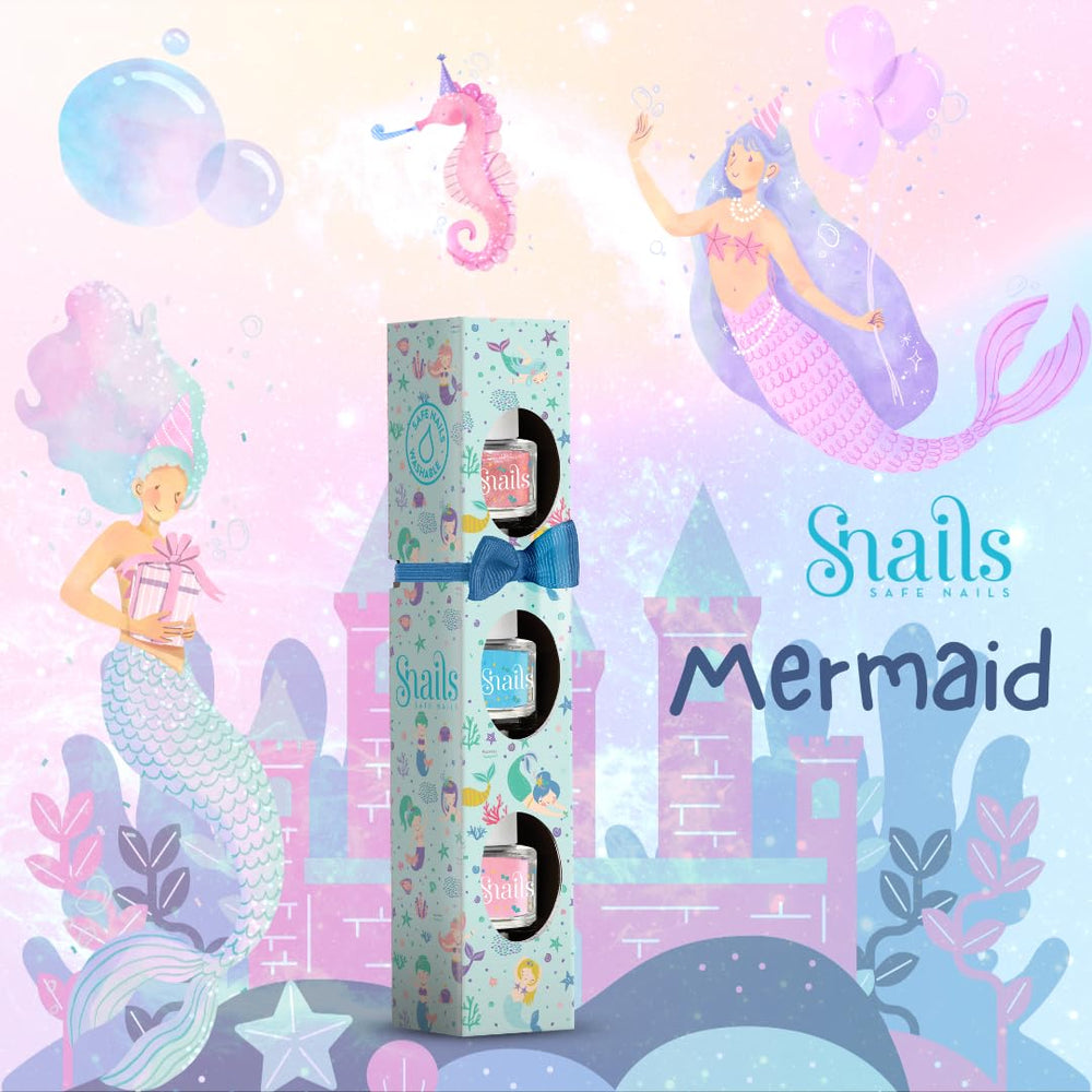 Snails Kids Nagellack-Geschenkset 510407, Mini-Meerjungfrau 3x5ml, auf Wasserbasis, waschbar, sicher, vegan
