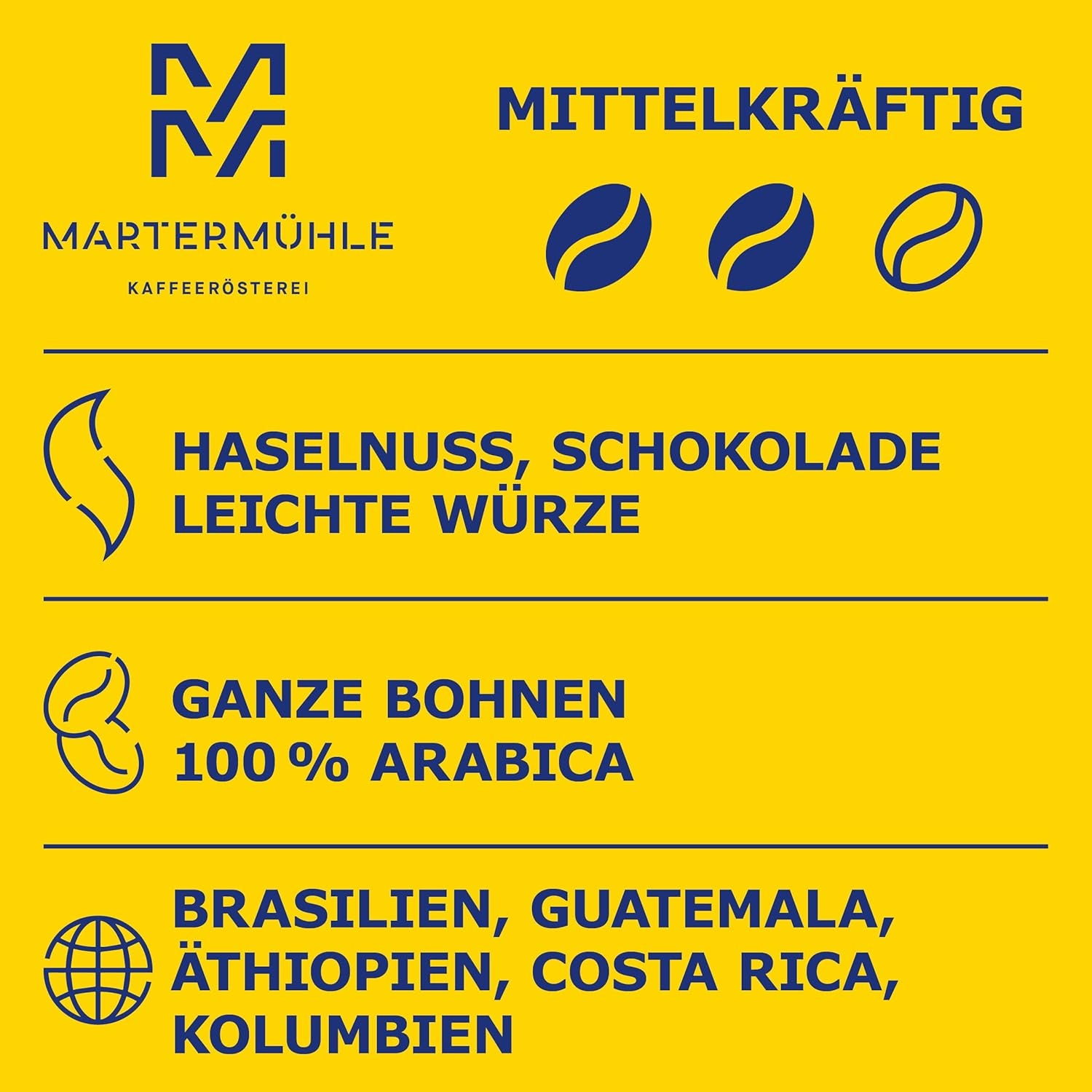 Martermühle Aßlinger Mischung Kaffeebohnen 1kg I Arabica I Aromen: Haselnuss, Leichte Würze, Schokolade I Ganze Kaffee-Bohnen schonend geröstet, säurearm